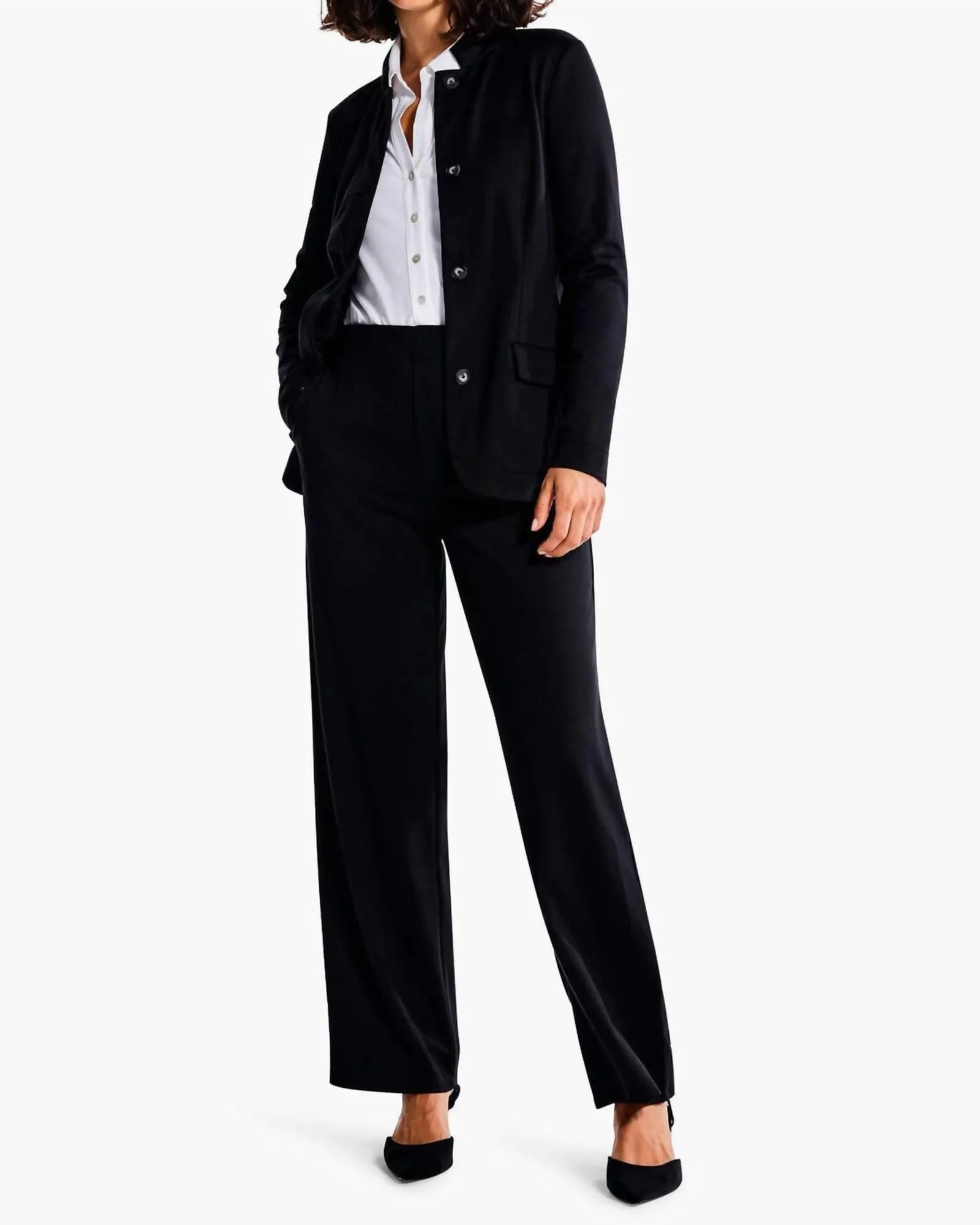 29" Drapey Ponte Wide Leg Ankle Pant in Black | Black