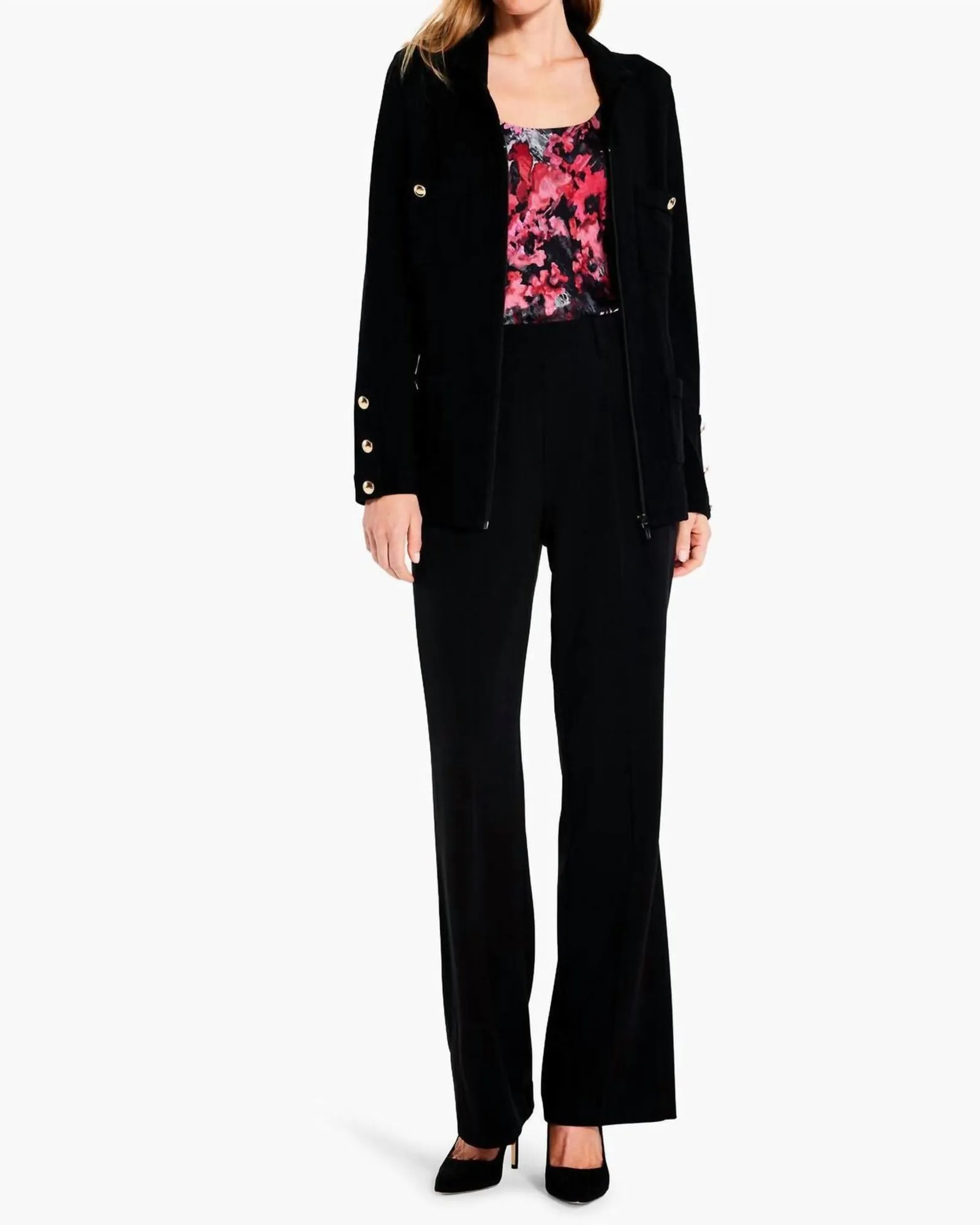 29" Drapey Ponte Wide Leg Ankle Pant in Black | Black