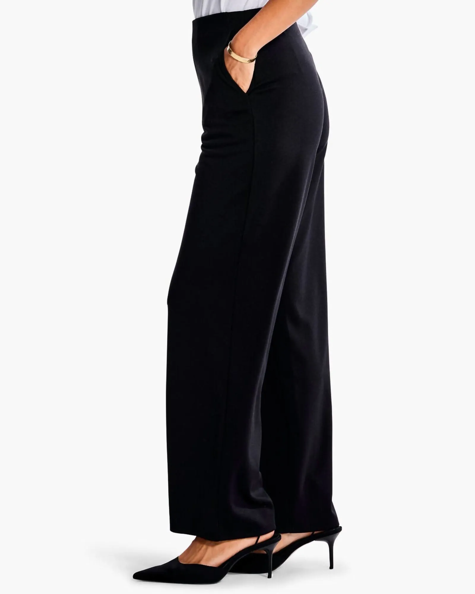 29" Drapey Ponte Wide Leg Ankle Pant in Black | Black