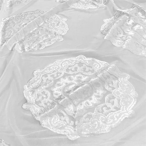3pcs - Medallion Jacquard Sheer Table Linen 108"x156" Banquet - White