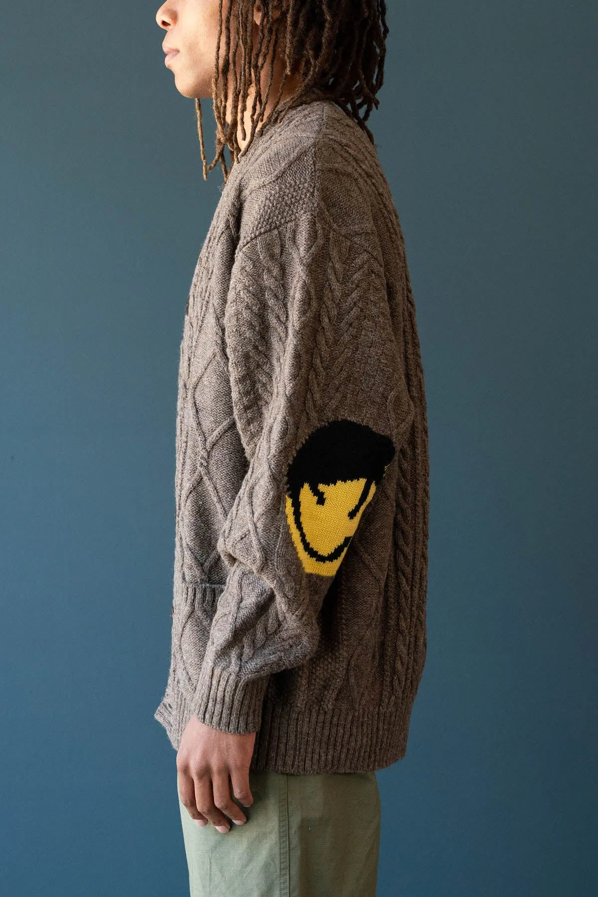 5G Wool Cable Knit Elbow-CATPITAL Cardigan - Moca Brown