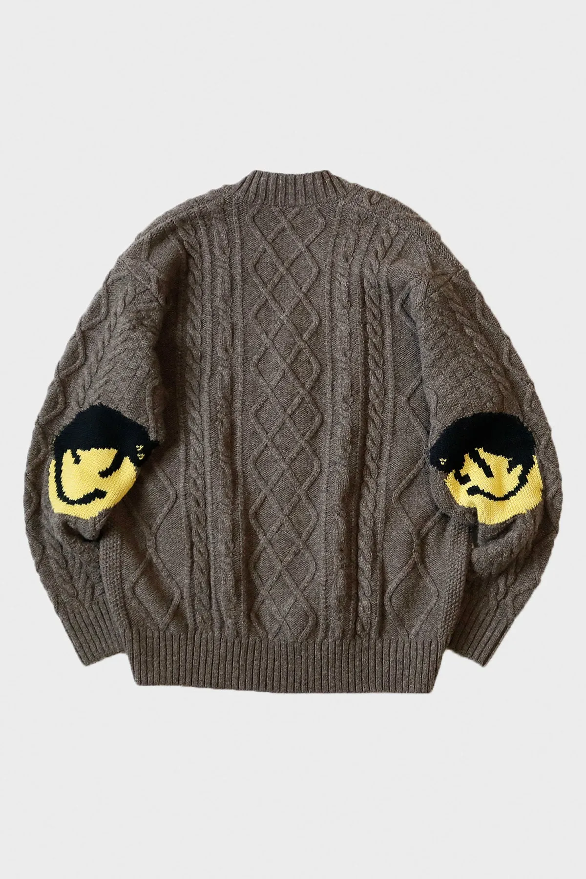 5G Wool Cable Knit Elbow-CATPITAL Cardigan - Moca Brown