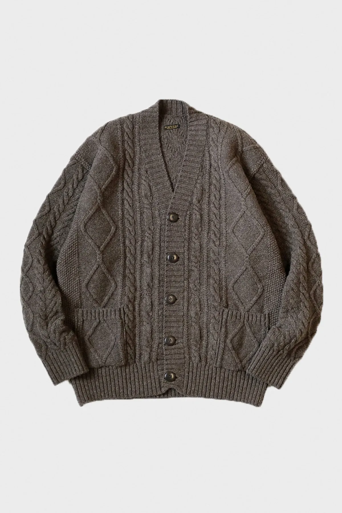 5G Wool Cable Knit Elbow-CATPITAL Cardigan - Moca Brown