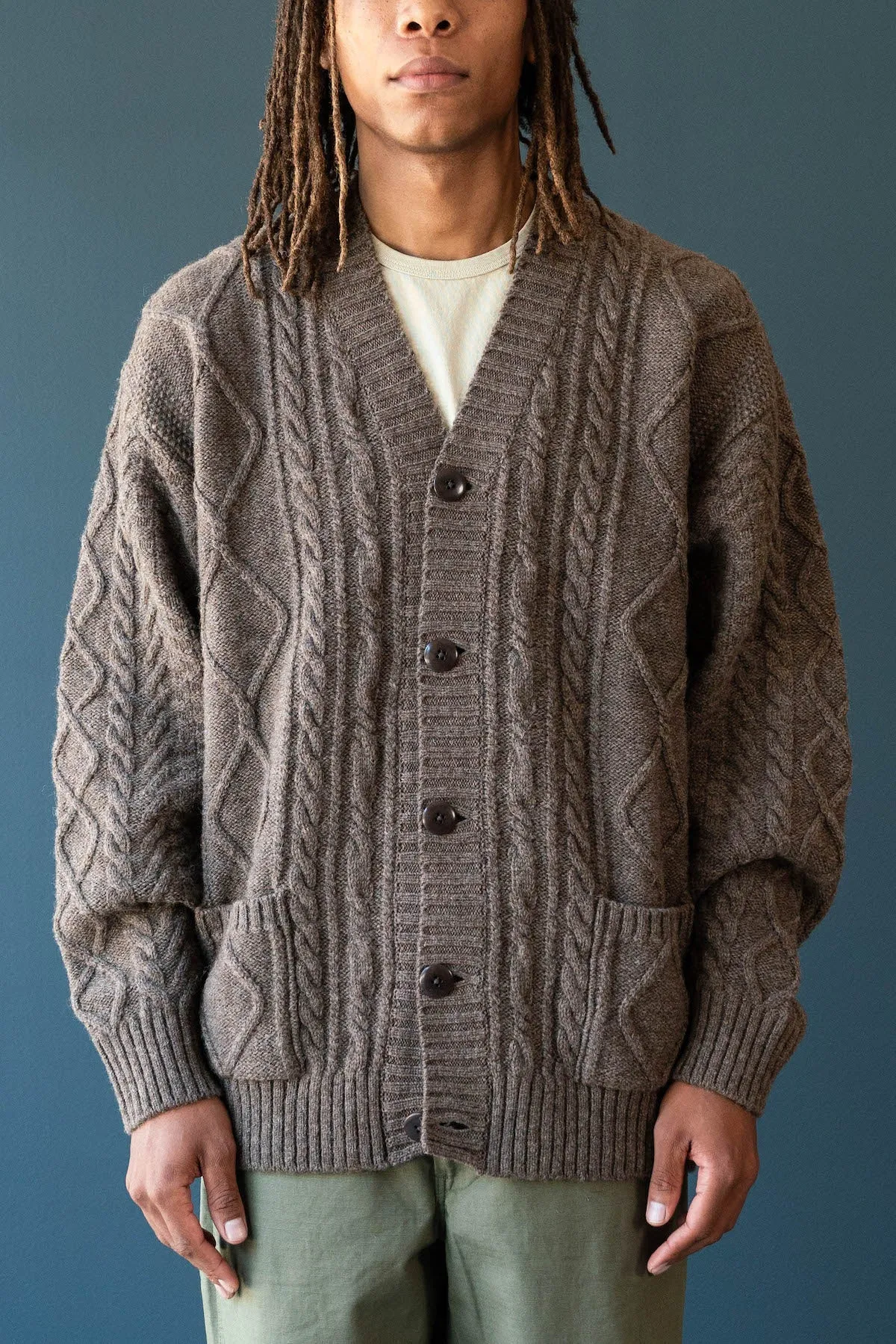 5G Wool Cable Knit Elbow-CATPITAL Cardigan - Moca Brown