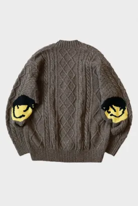 5G Wool Cable Knit Elbow-CATPITAL Cardigan - Moca Brown