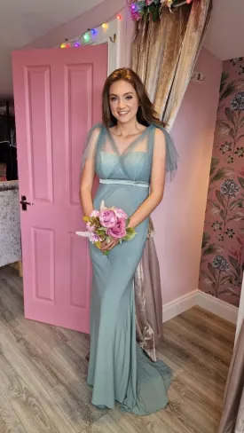 Alice Sage Green V Neck Fitted Bridesmaids Dress