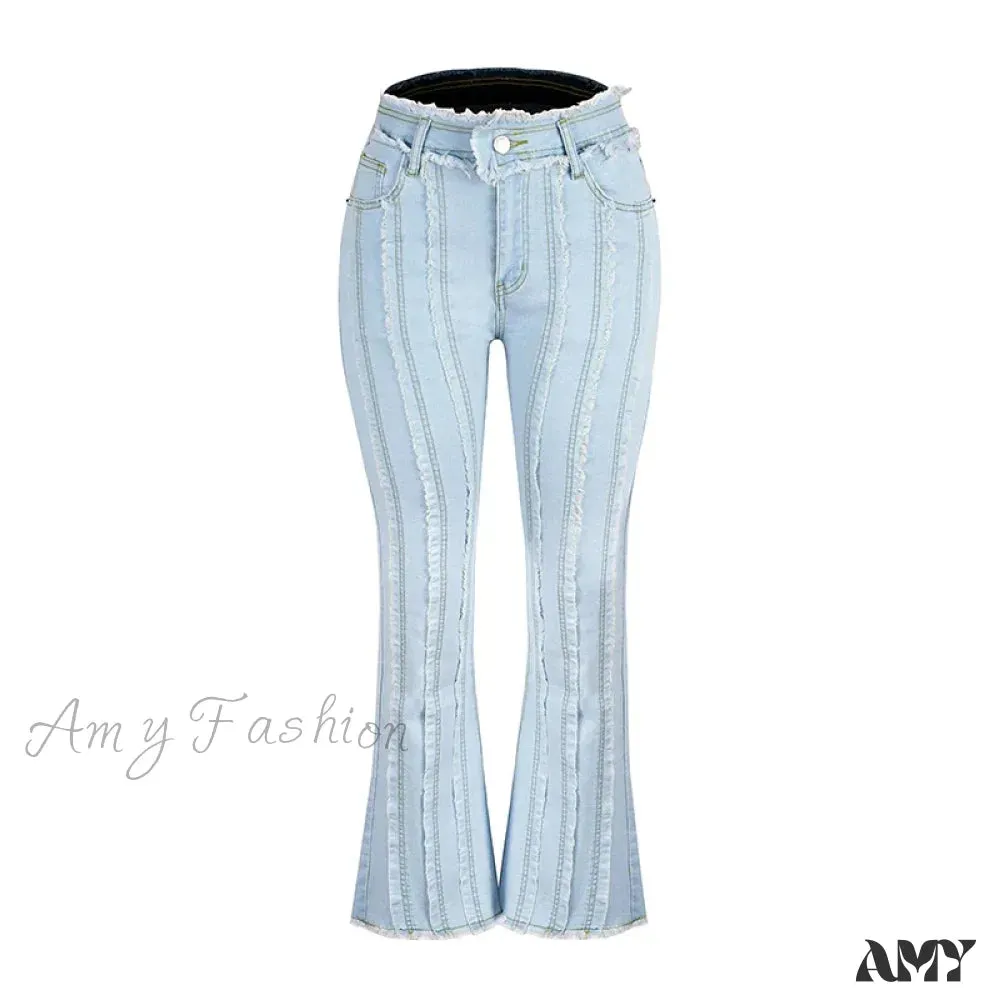 Amy Fashion - 2024 Stretch Women's Vintage Fashion High Waist Flare Women Slim Spliced Bell Bottom Streetwear Wash Denim Jean
