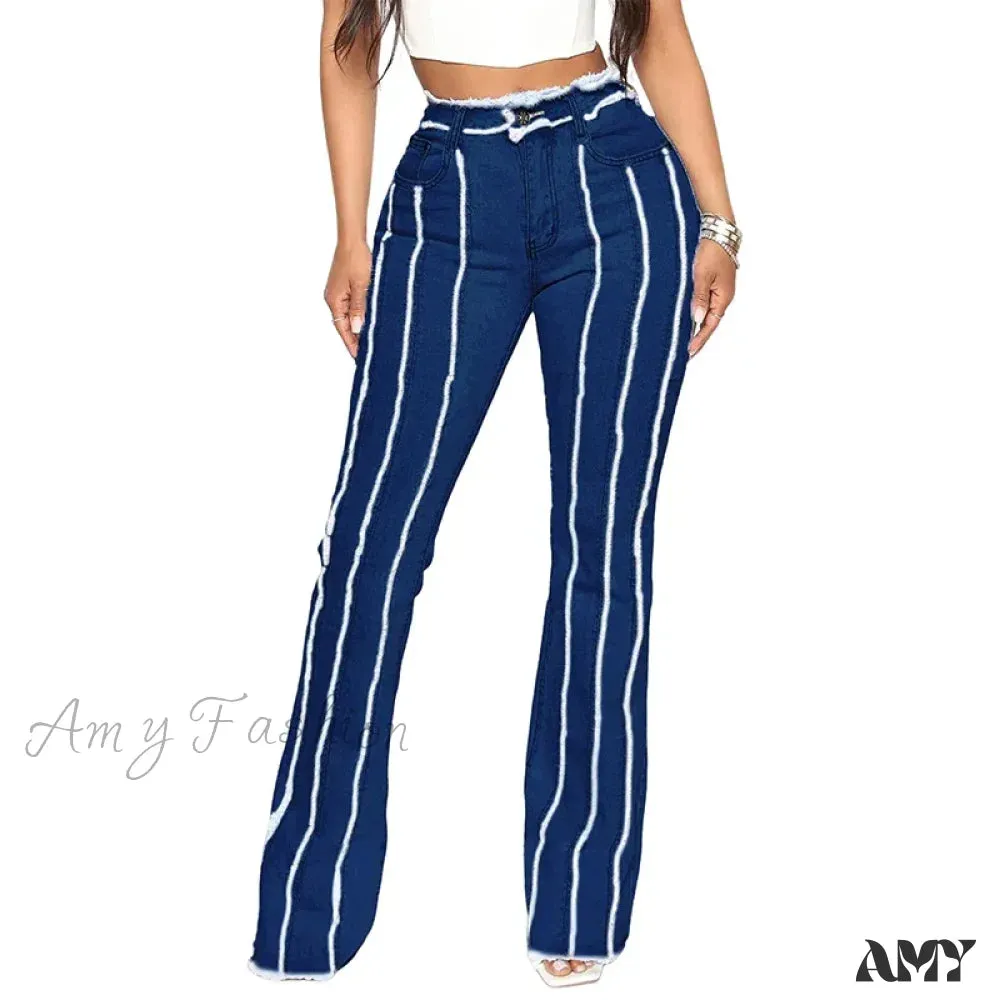 Amy Fashion - 2024 Stretch Women's Vintage Fashion High Waist Flare Women Slim Spliced Bell Bottom Streetwear Wash Denim Jean