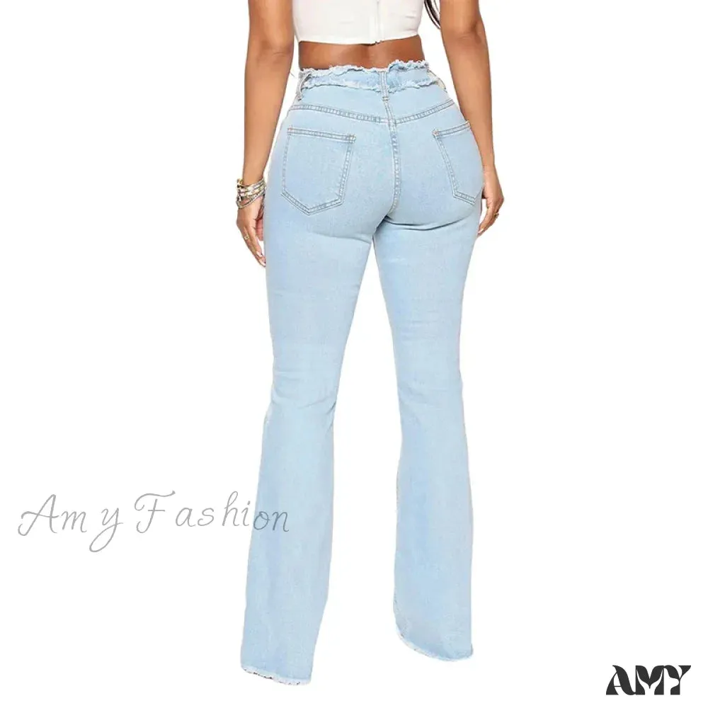Amy Fashion - 2024 Stretch Women's Vintage Fashion High Waist Flare Women Slim Spliced Bell Bottom Streetwear Wash Denim Jean