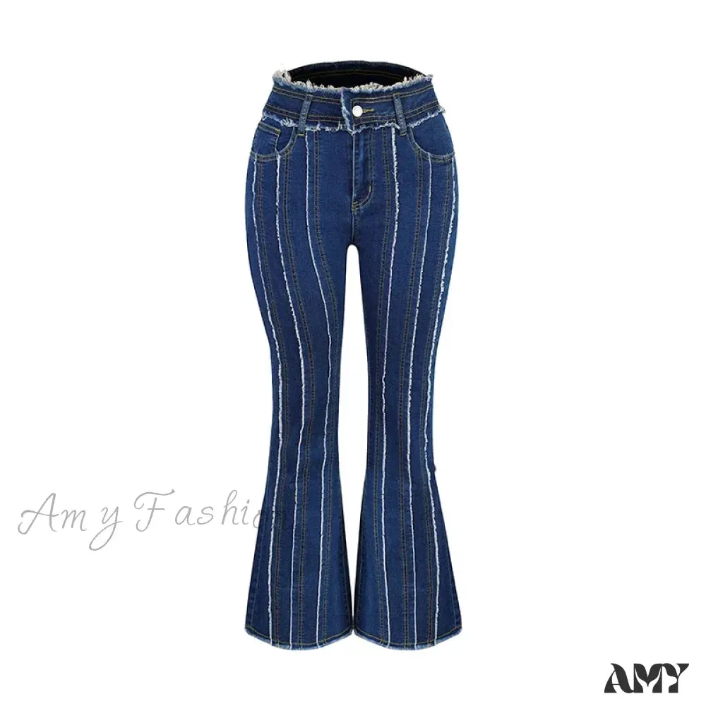 Amy Fashion - 2024 Stretch Women's Vintage Fashion High Waist Flare Women Slim Spliced Bell Bottom Streetwear Wash Denim Jean