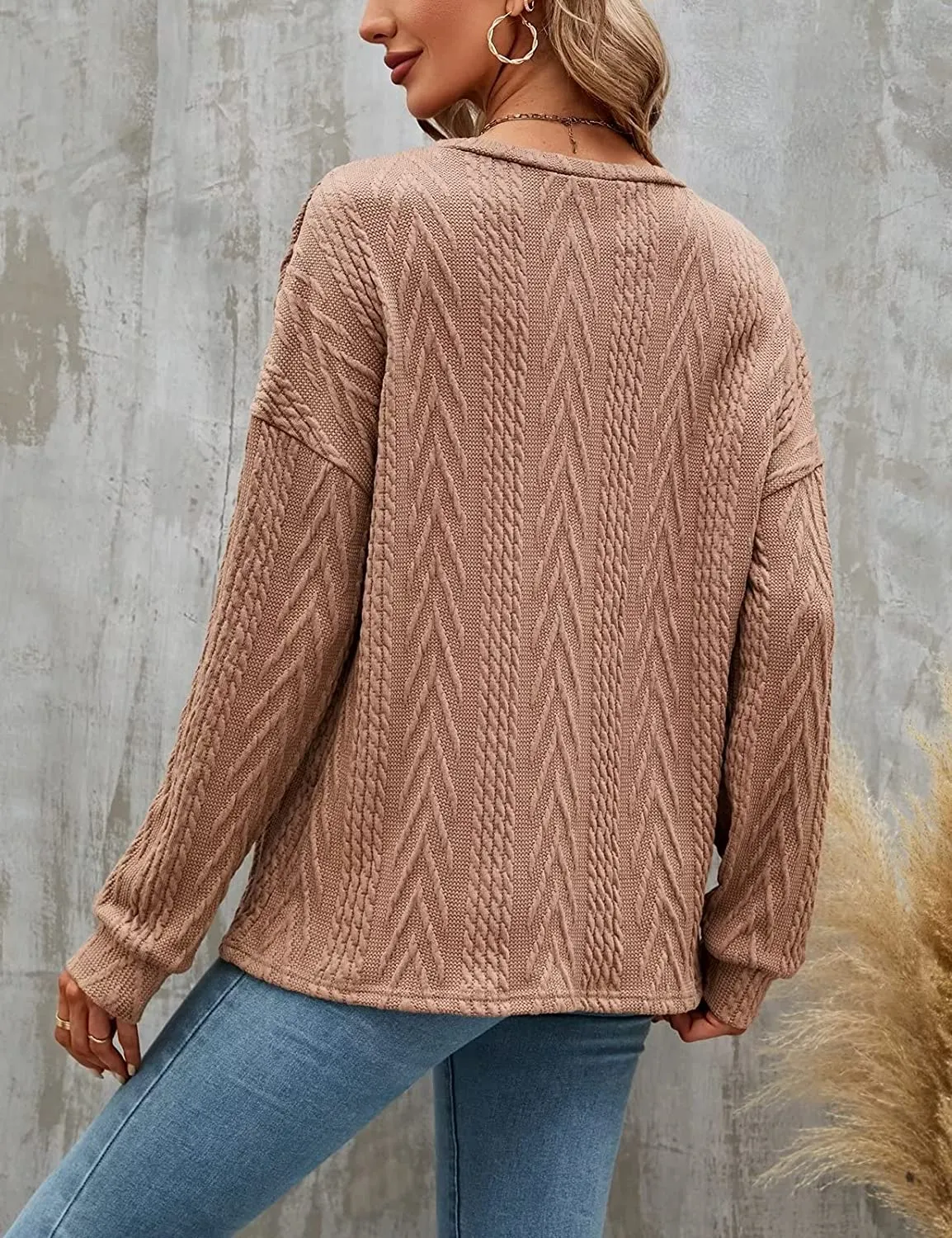 Amy Fashion - Cable Knit Tunic Sweater Crewneck Long Sleeve Sweater