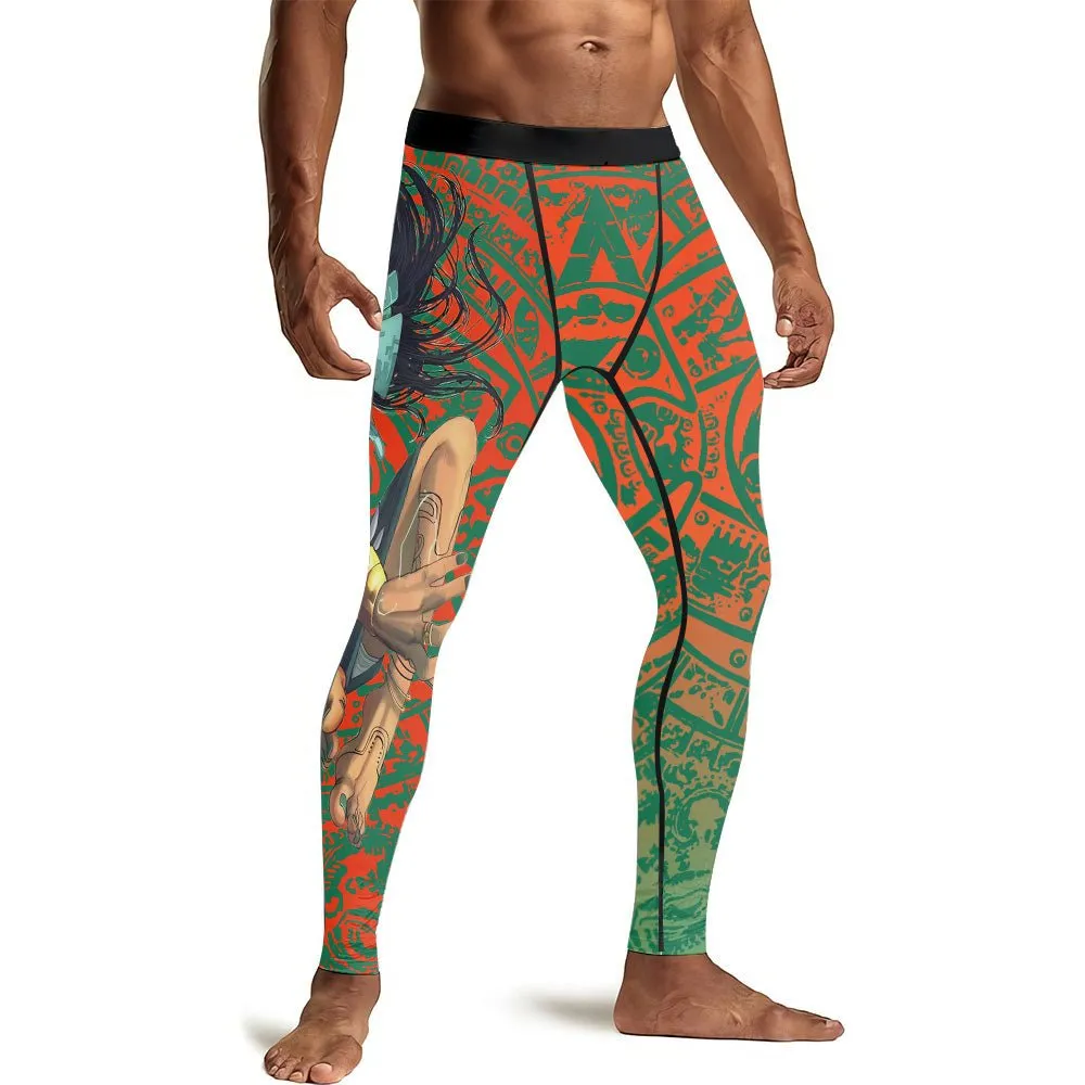 Aztec Iguana Warrior Men's Compression Leggings