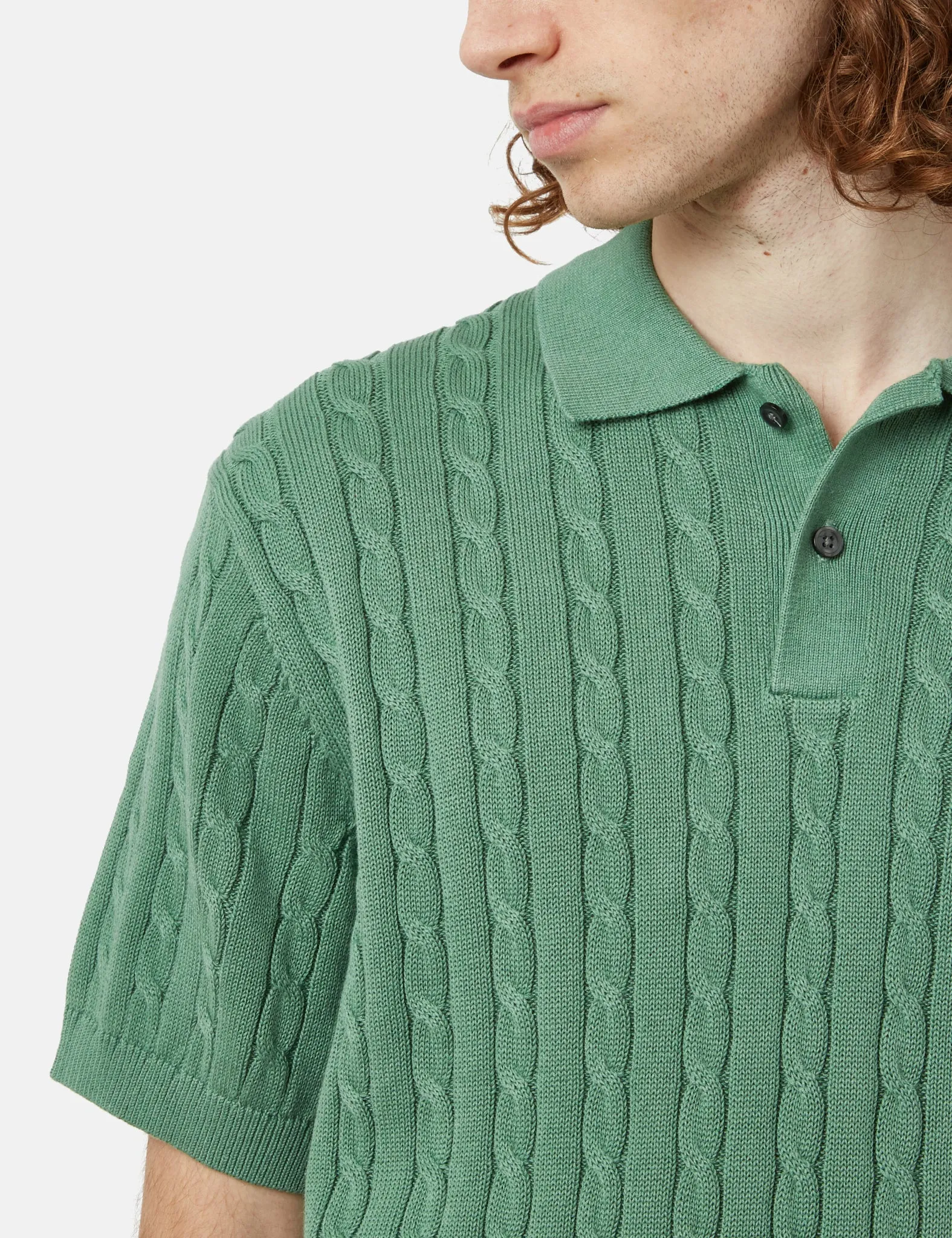 Beams Plus Knit Polo (Cable) - Green
