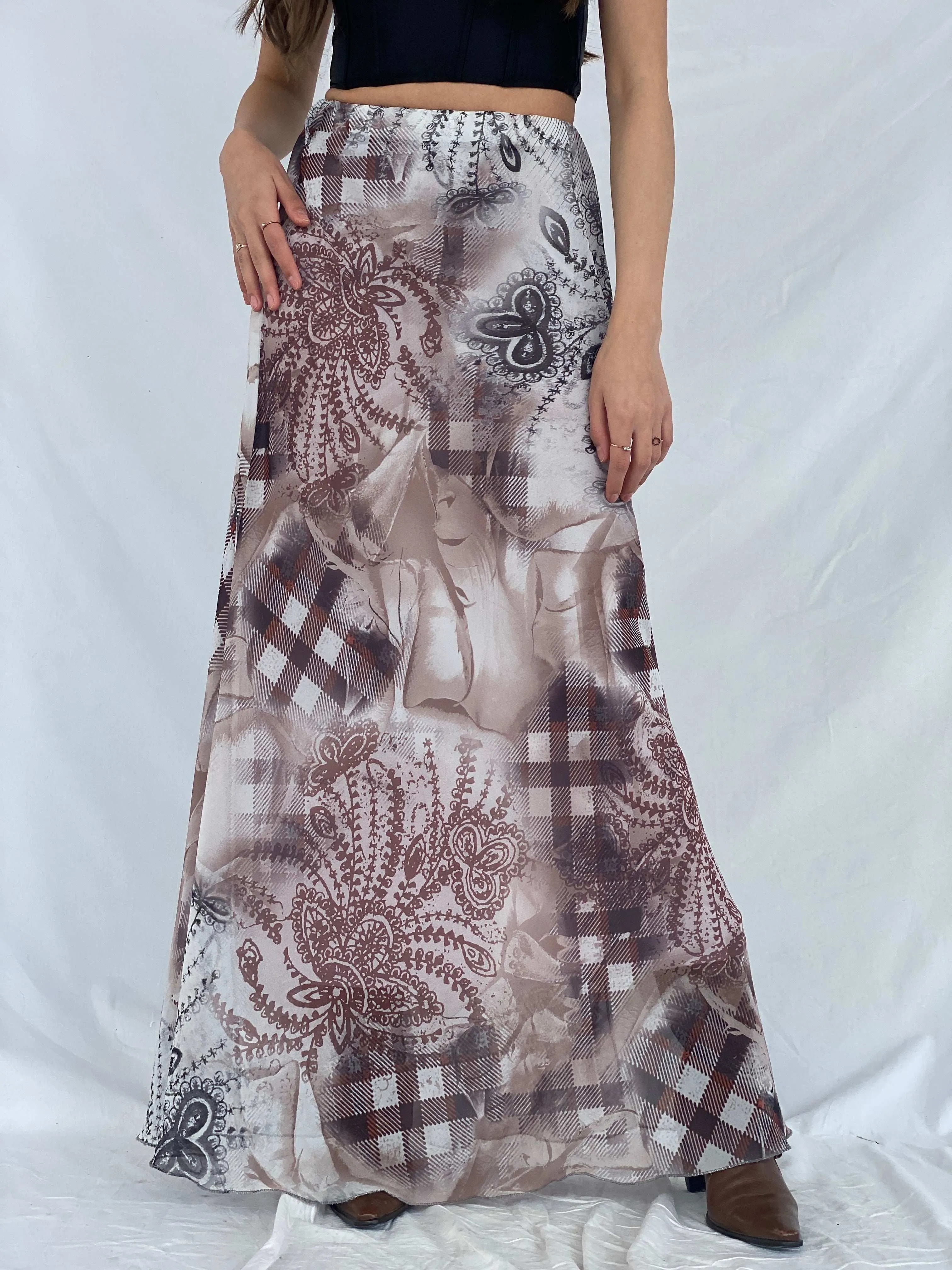 Beautiful 90s Le Mirage Printed Maxi Skirt