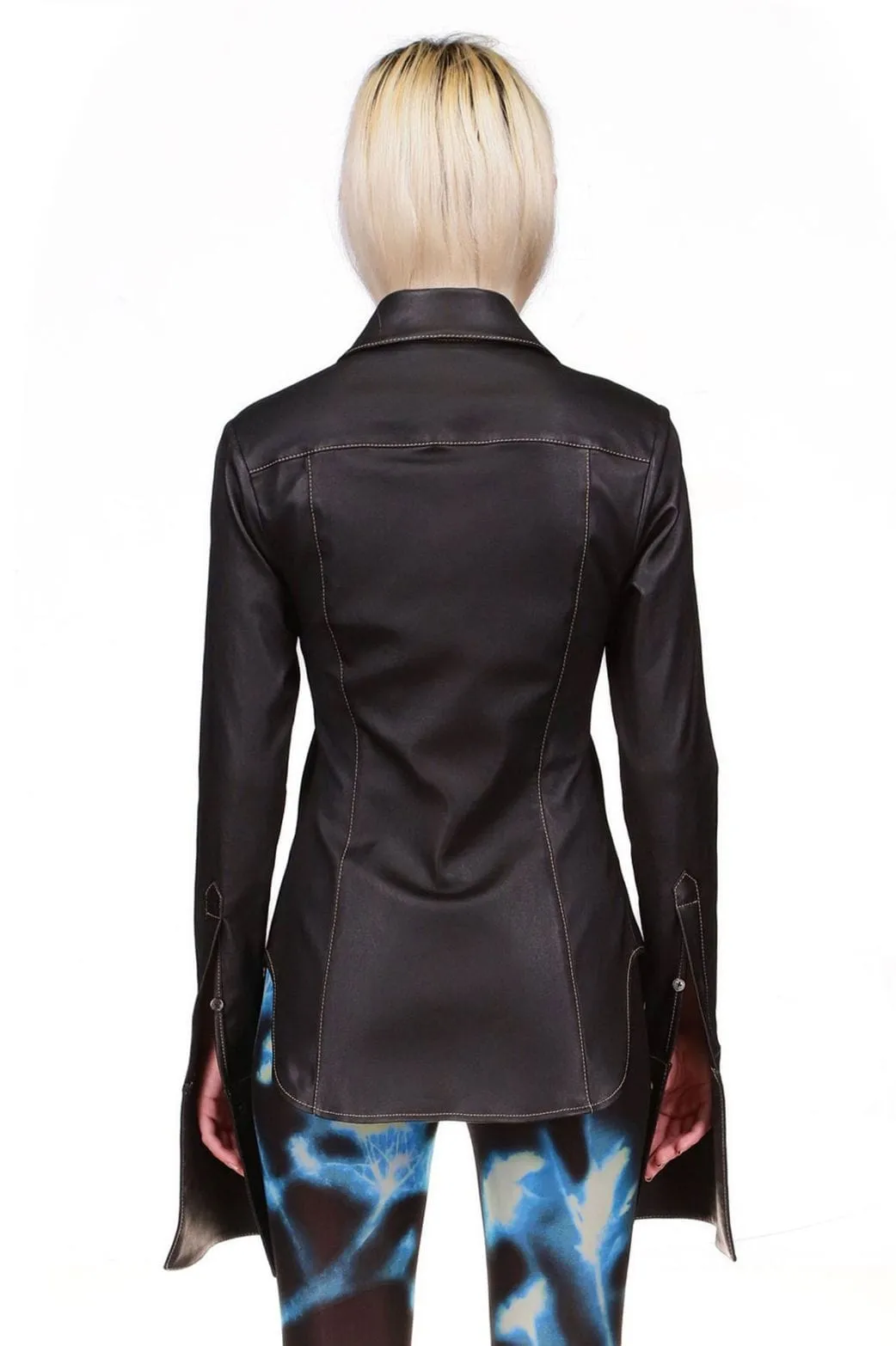 Black Leather Button Down Black Shirt