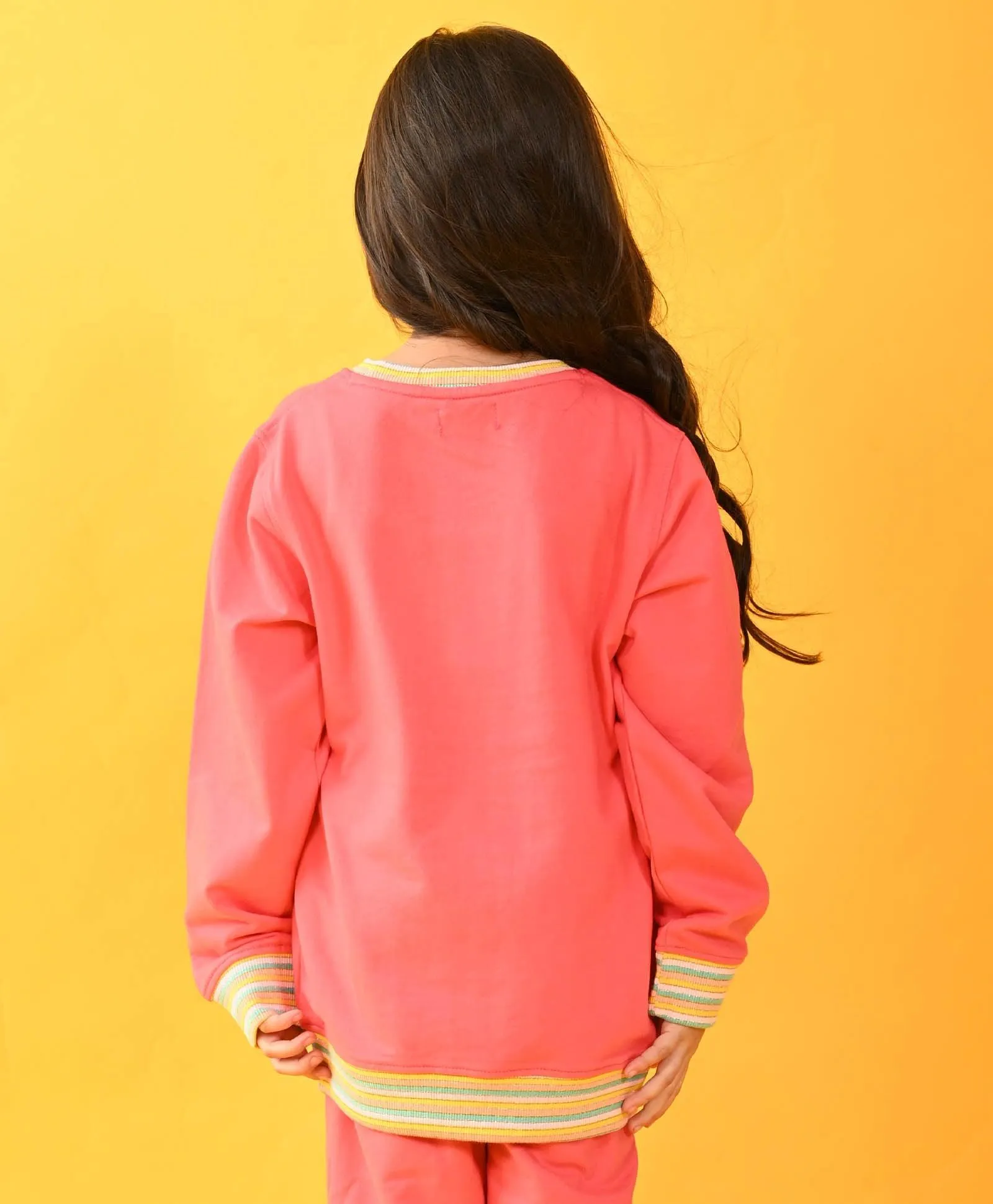 BRIGHT PINK HEART TERRY SWEATSHIRT - PINK