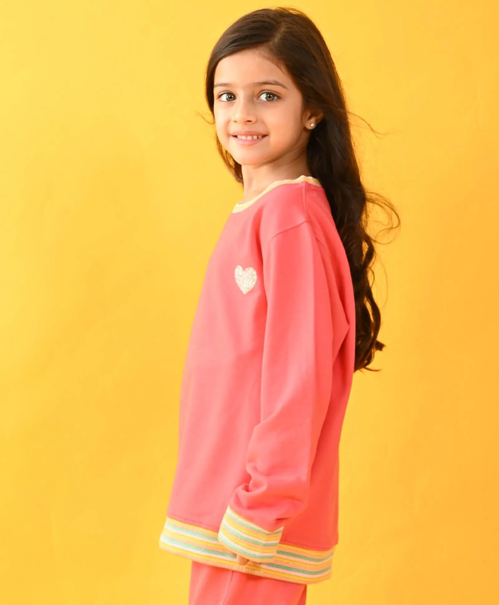 BRIGHT PINK HEART TERRY SWEATSHIRT - PINK