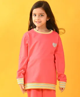 BRIGHT PINK HEART TERRY SWEATSHIRT - PINK