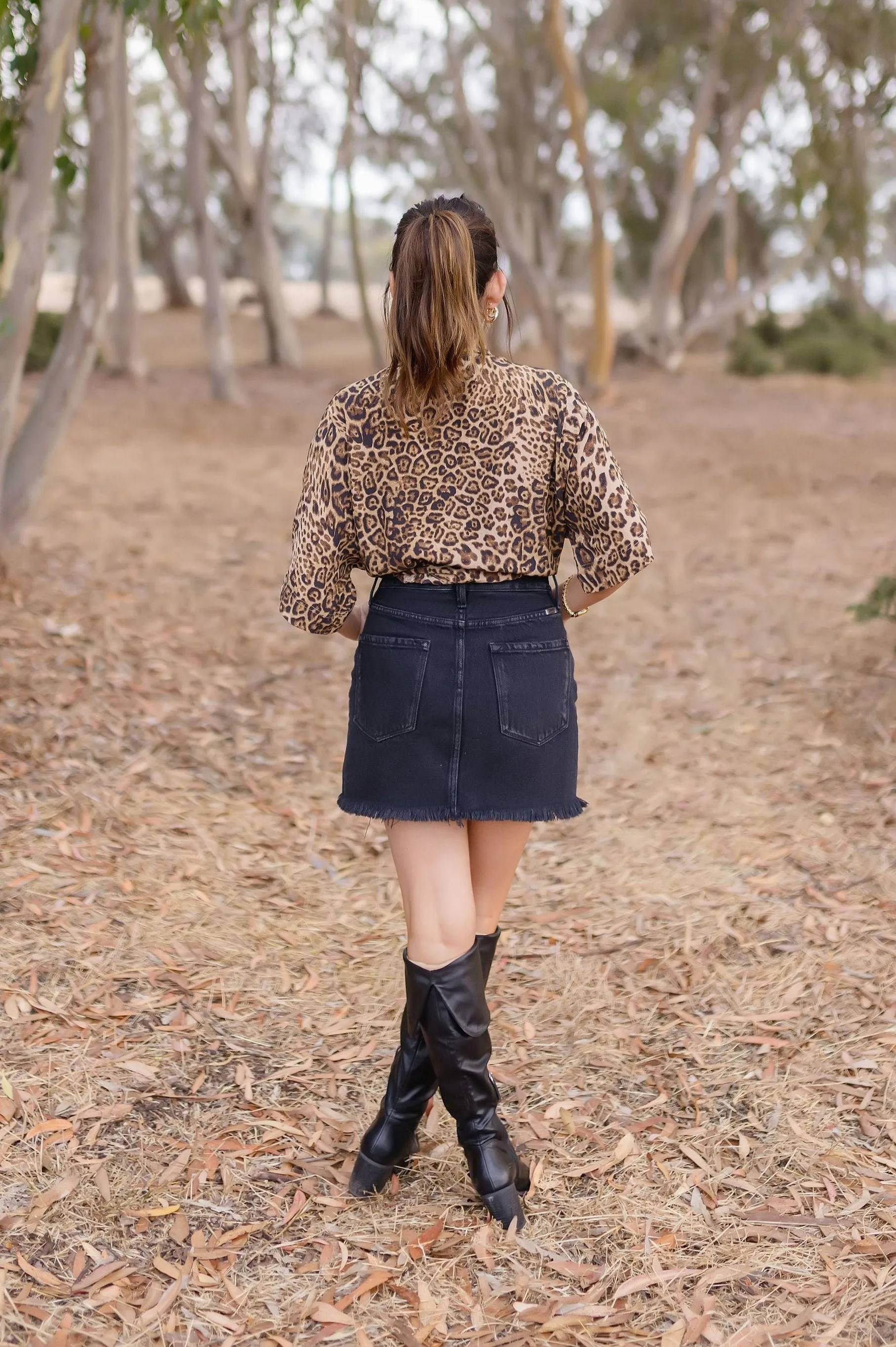 Clara Short Sleeve Button Down Leopard Print Top Brown