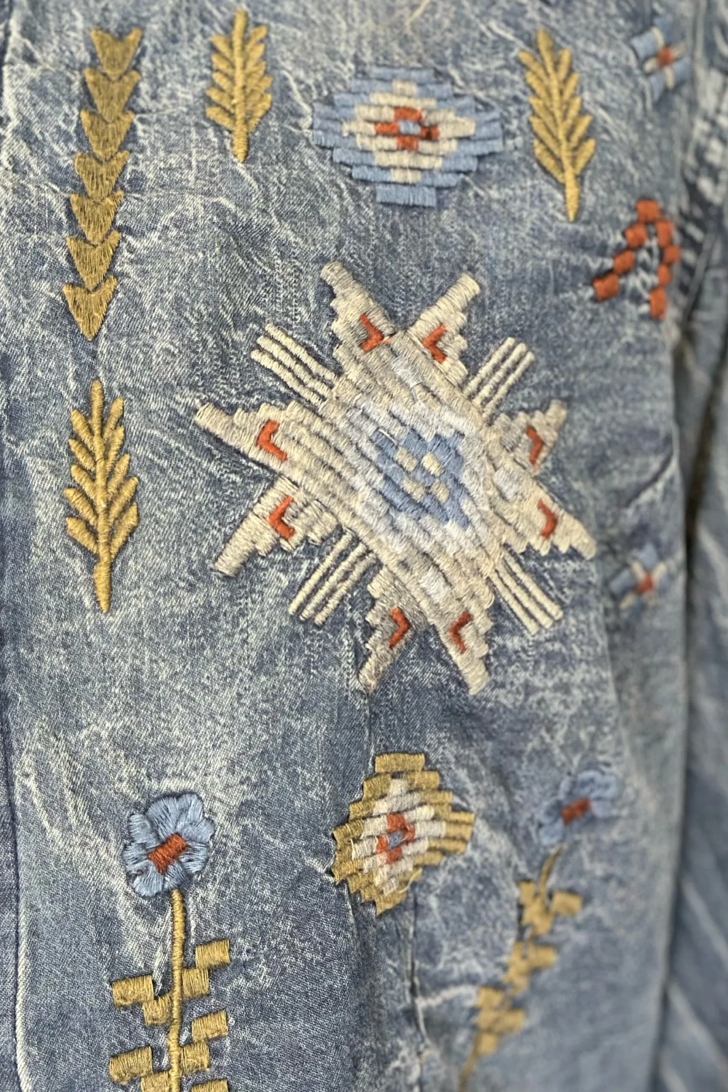 Denim Embroidered Button Down