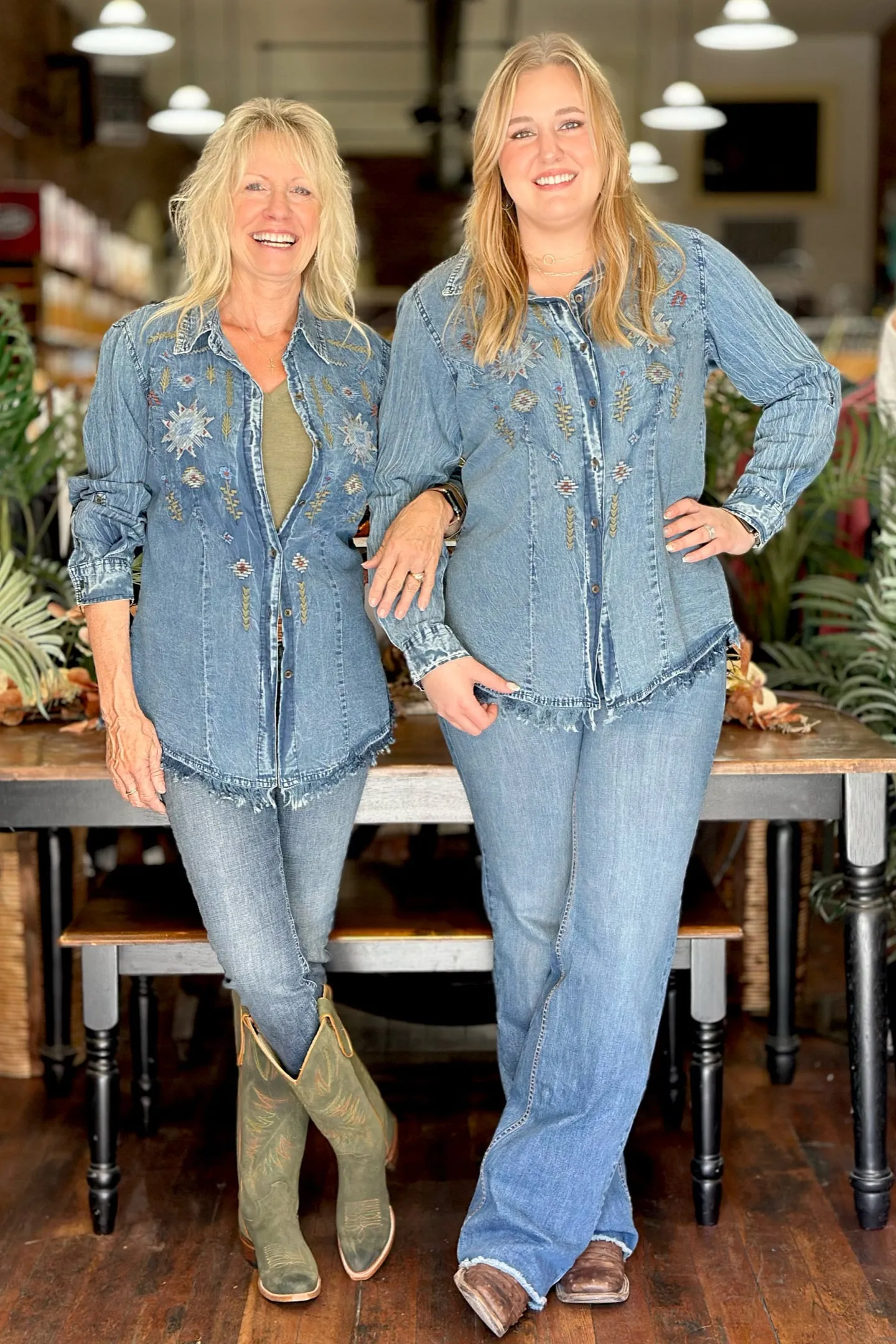 Denim Embroidered Button Down