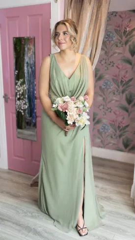 Erin Sage Green Cowl Neck Split Leg Open Back Sample Dress Bridesmaid Dress