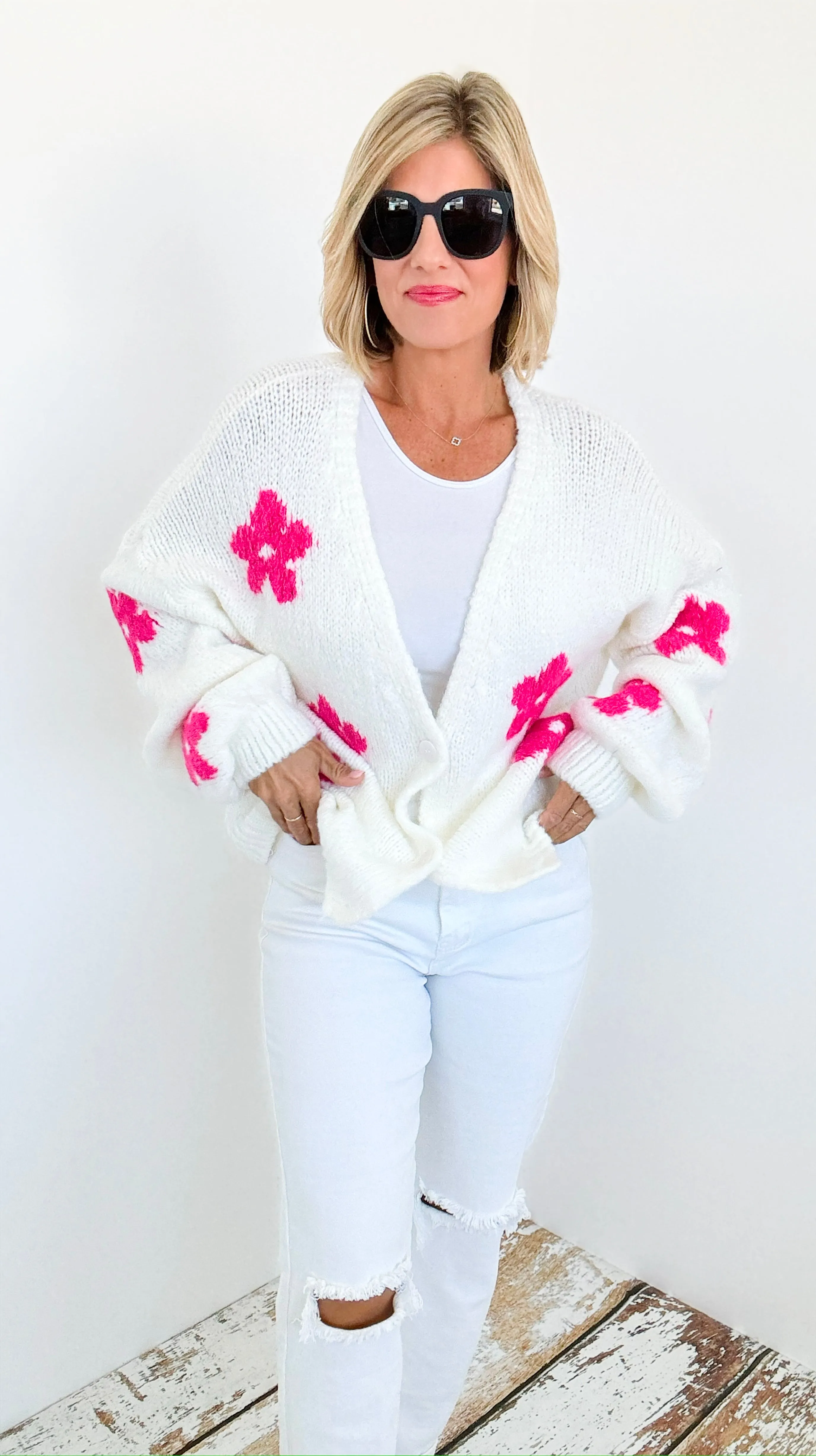 Flowers Pink Italian Cardigan