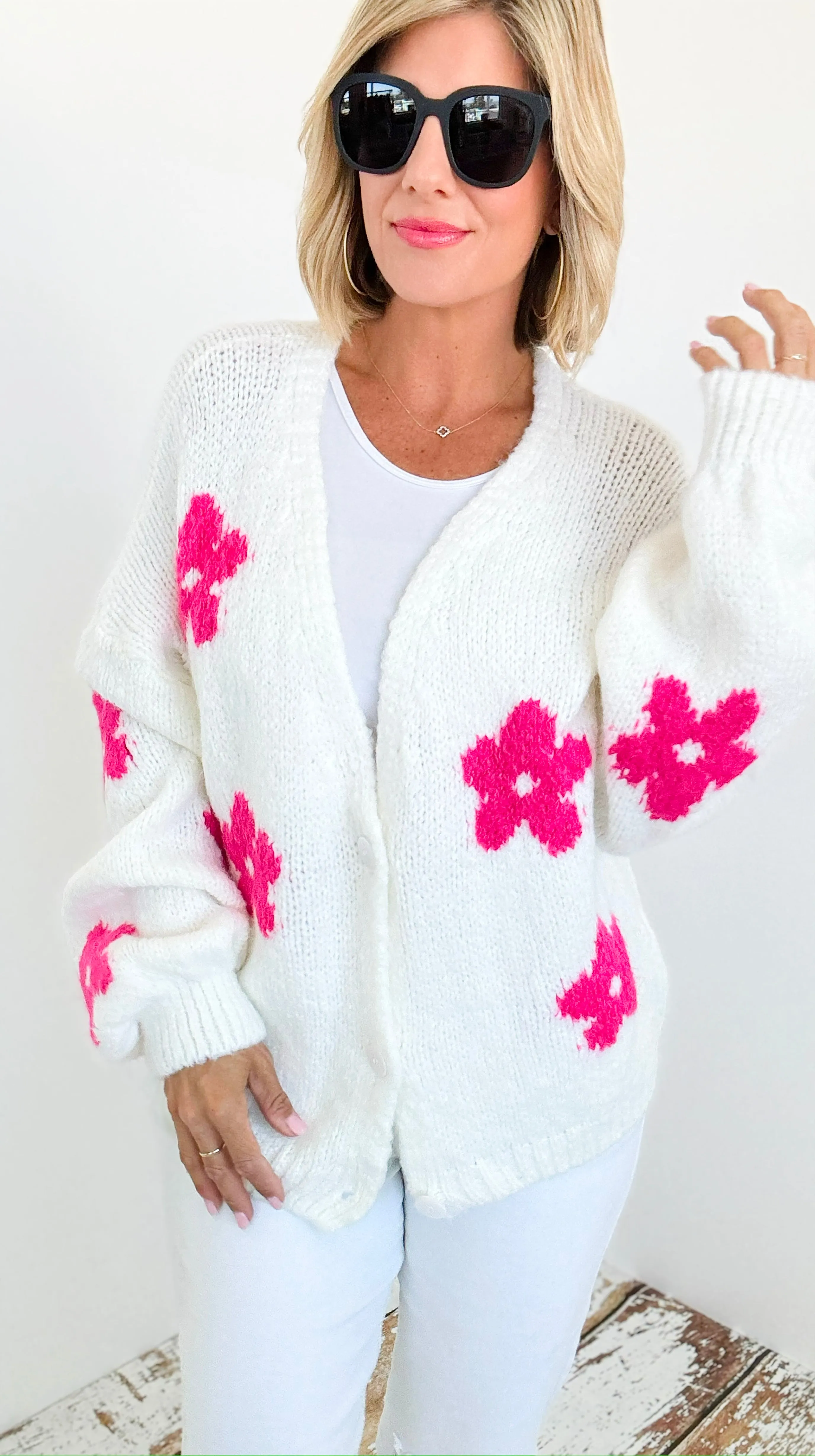 Flowers Pink Italian Cardigan