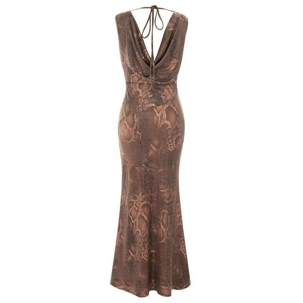 GFIT® V Neck Sleeveless Maxi Tie Bodycon Dress