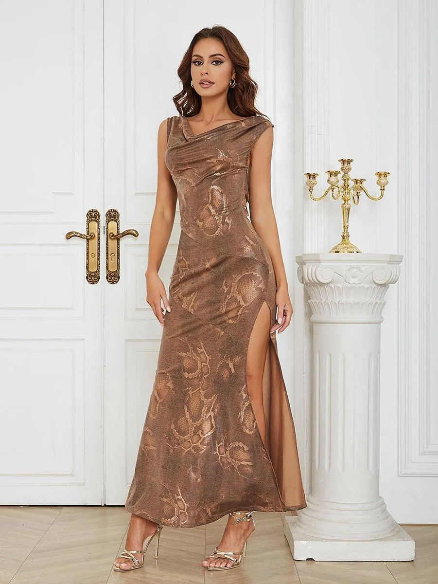 GFIT® V Neck Sleeveless Maxi Tie Bodycon Dress