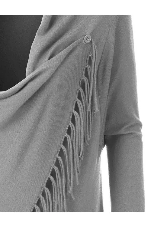 Gray Fringe Cardigan