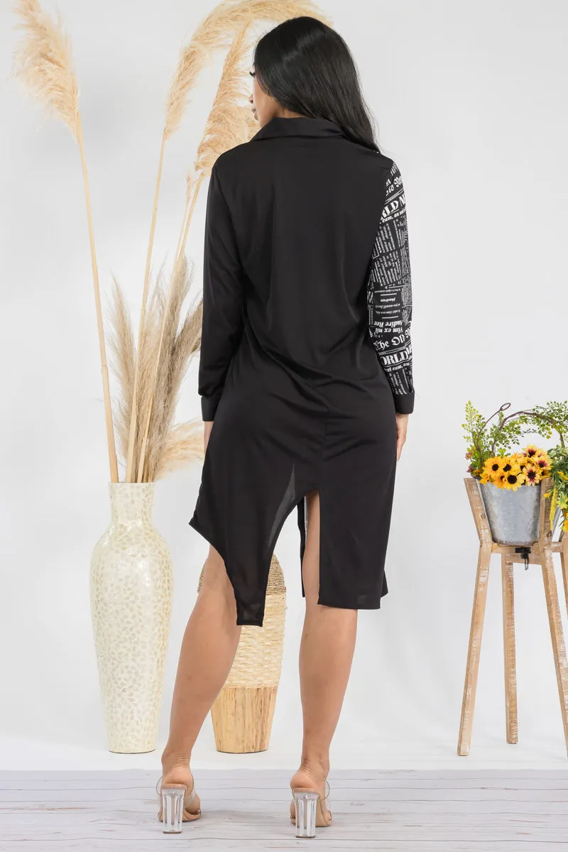 HH704R-NEWSPRINT - COLOR BLOCK NEWSPRINT MIDI DRESS