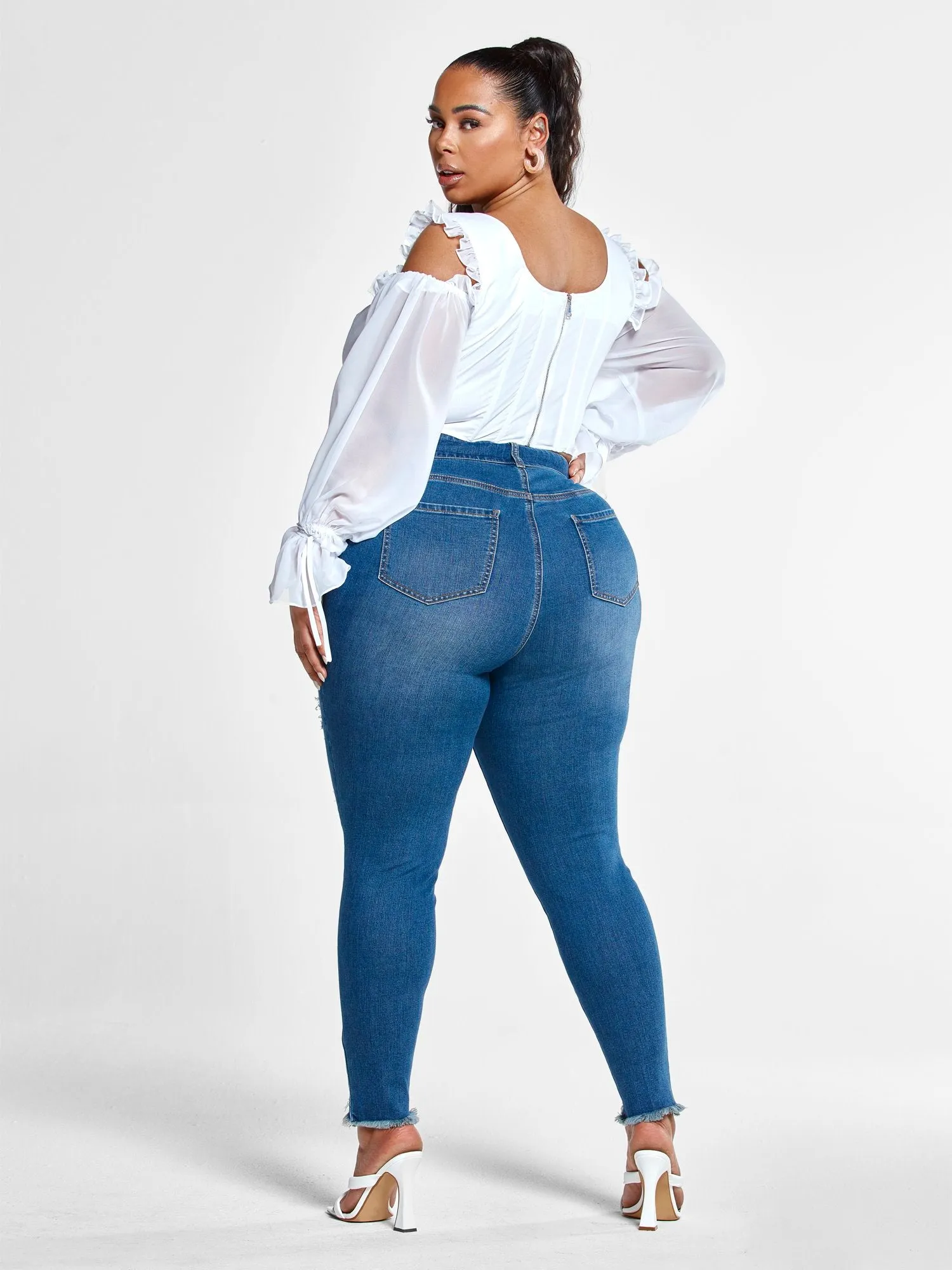 High Rise Blowout Curvy Fit Skinny Jeans - Short Inseam