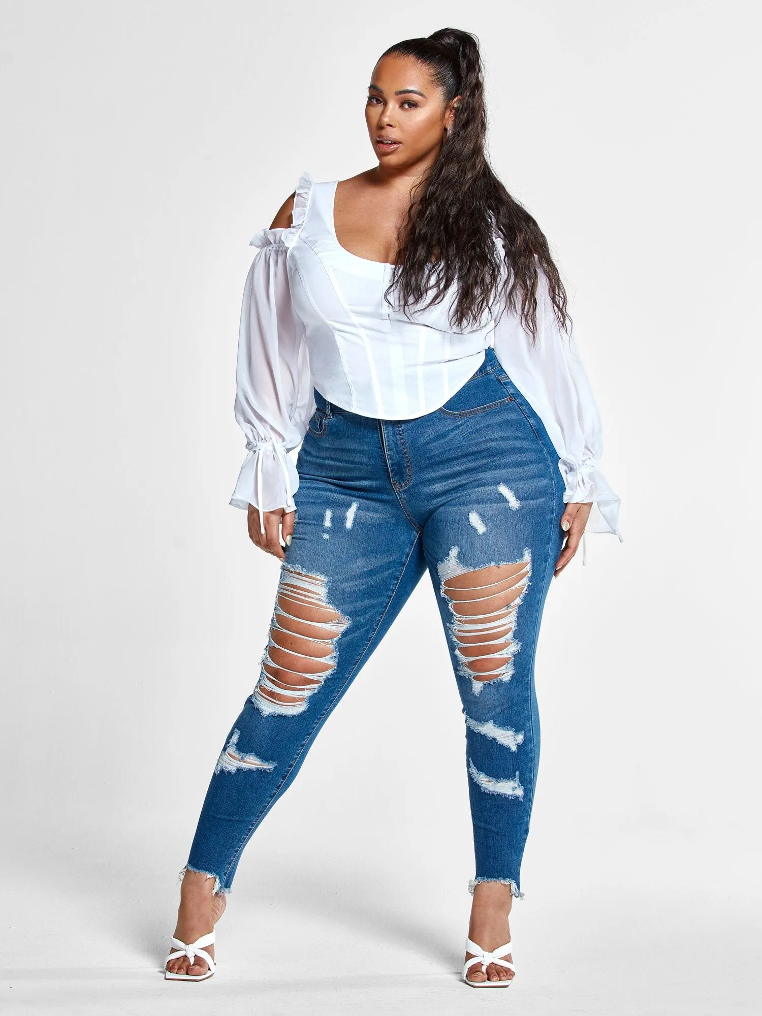 High Rise Blowout Curvy Fit Skinny Jeans - Short Inseam
