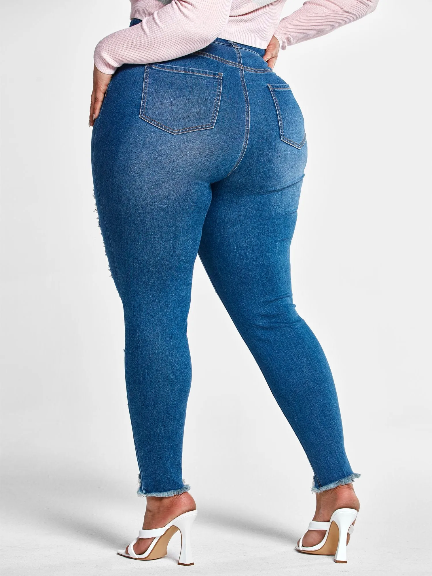 High Rise Blowout Curvy Fit Skinny Jeans - Short Inseam