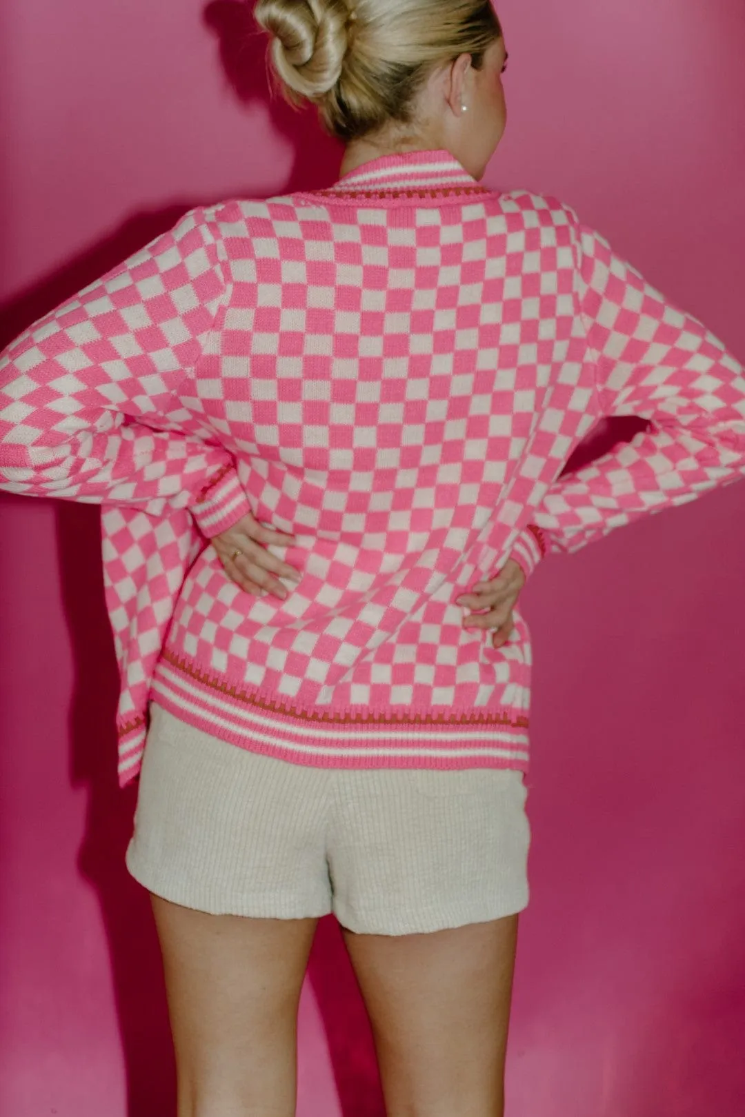 Hot Pink Button Detail Cardigan