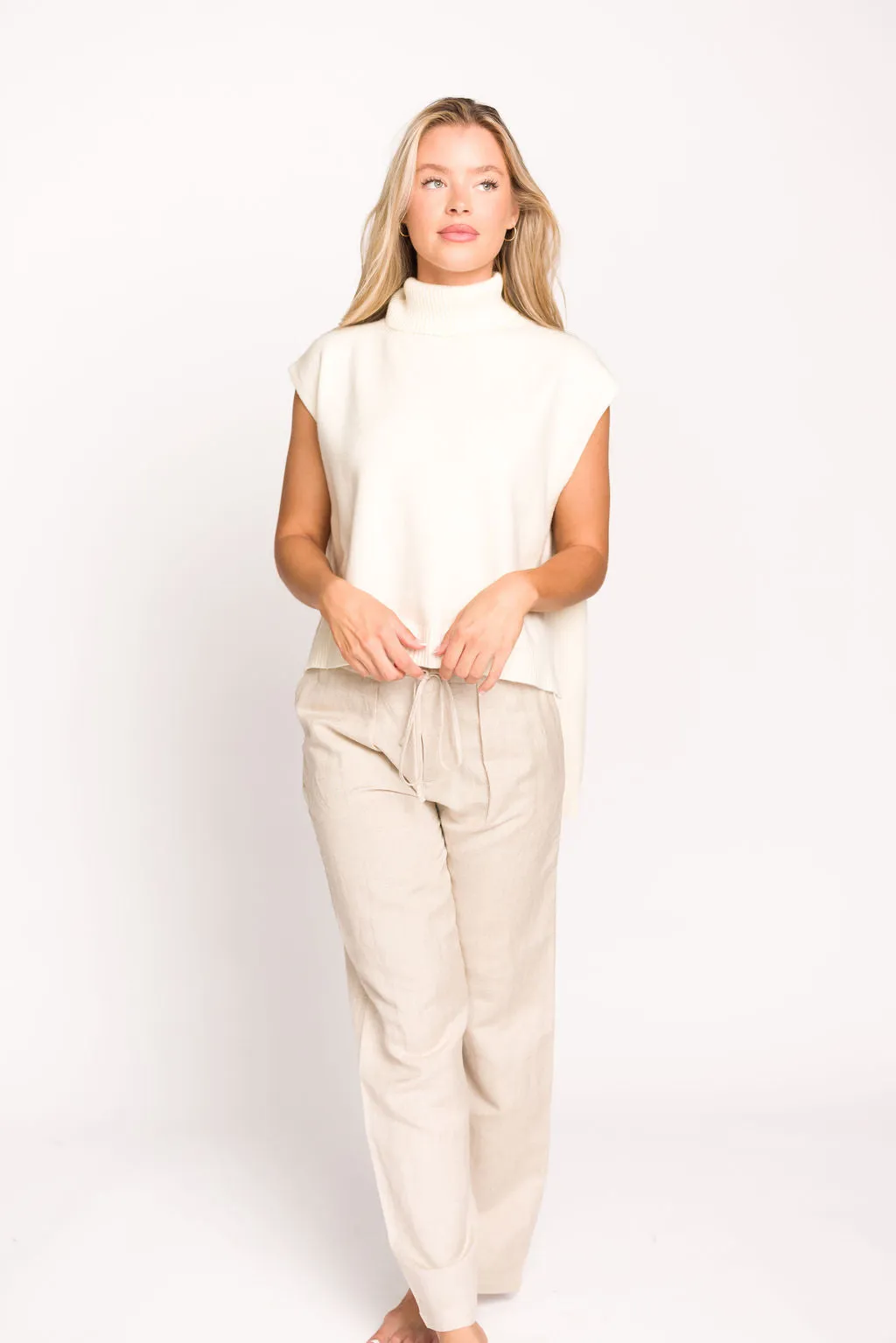 Kat High-Low Turtleneck Sweater in Coconut Milk