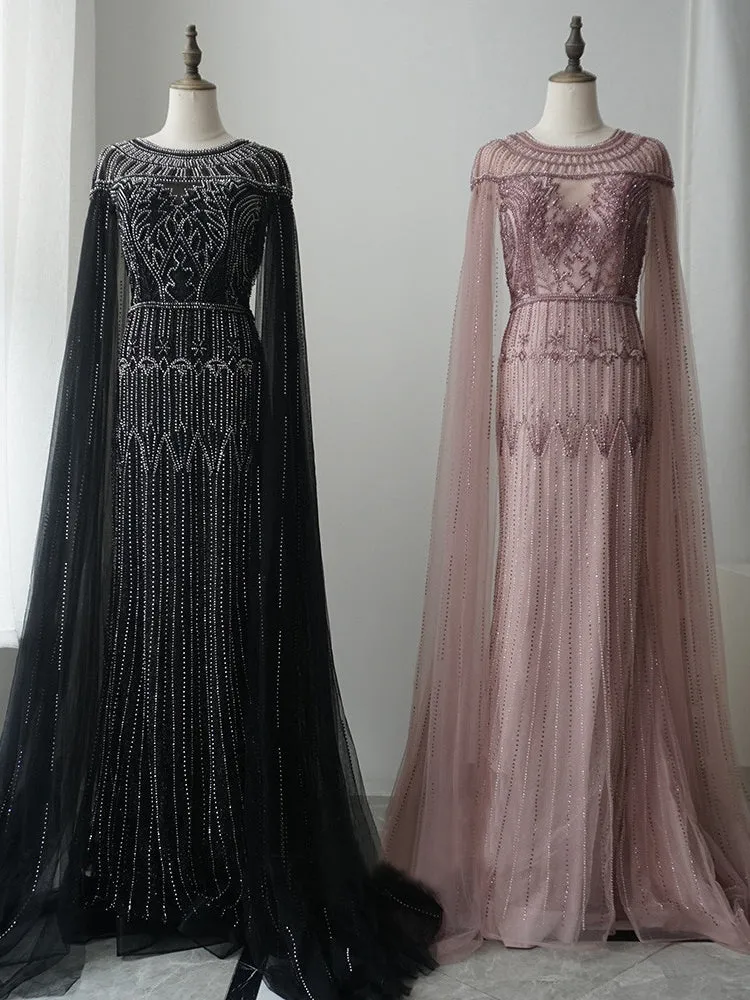 luxurious Mermaid Scoop Pink Prom Dress Beaded Evening Dresses GKF012