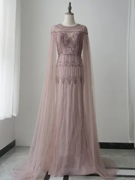 luxurious Mermaid Scoop Pink Prom Dress Beaded Evening Dresses GKF012