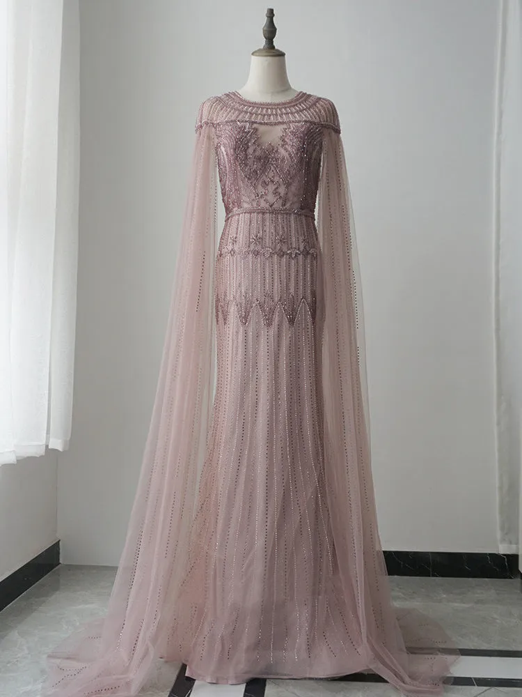 luxurious Mermaid Scoop Pink Prom Dress Beaded Evening Dresses GKF012