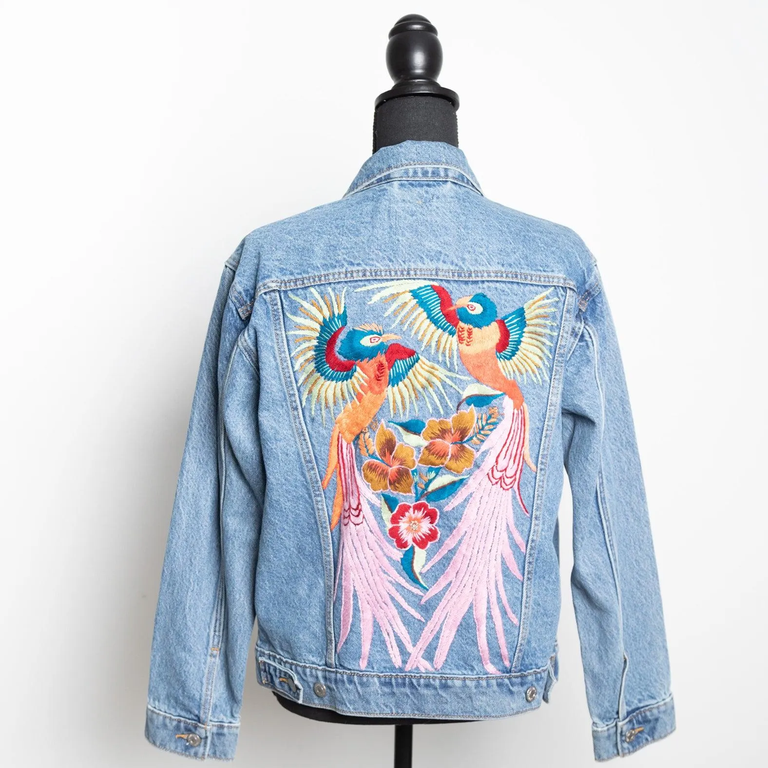 MK22506 - Embroidered Denim Jacket Acid Gray - Hooded
