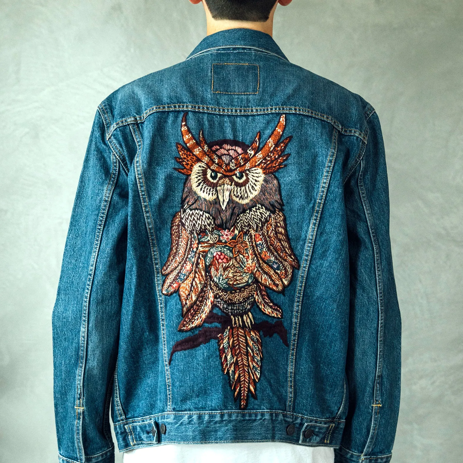MK22506 - Embroidered Denim Jacket Acid Gray - Hooded
