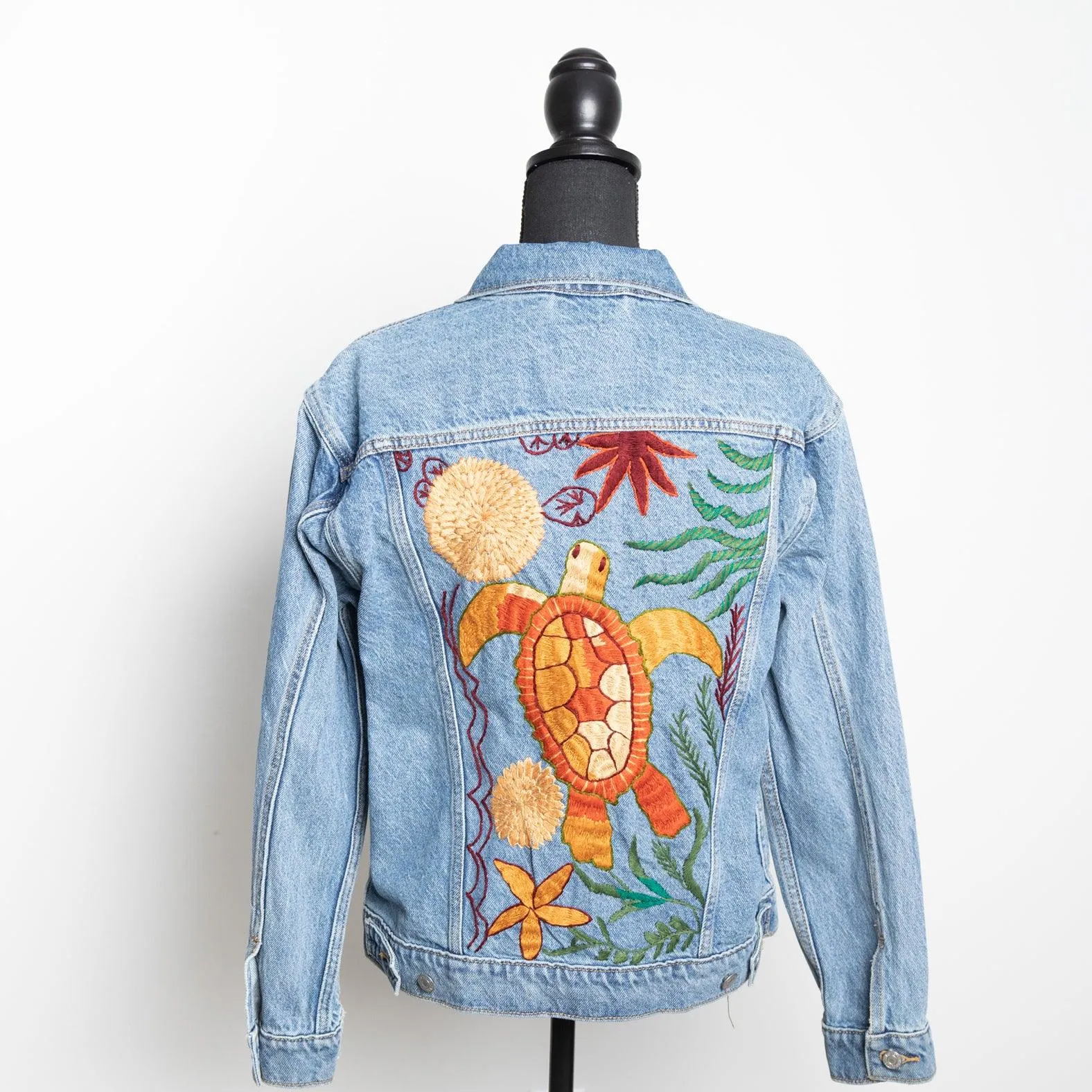 MK22506 - Embroidered Denim Jacket Acid Gray - Hooded