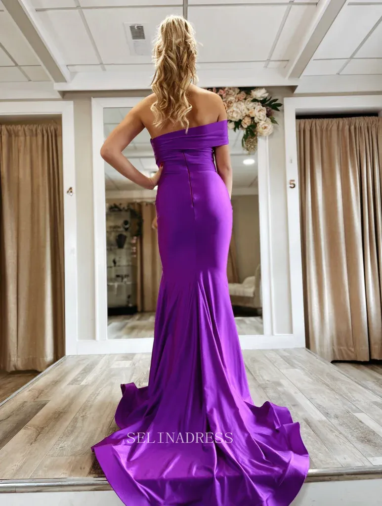 One Shoulder Mermaid Regency Long Prom Dress Satin Ruffles Formal Dresses KPY019