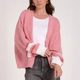 Open Front Bubble Sleeve Cardigan Pink