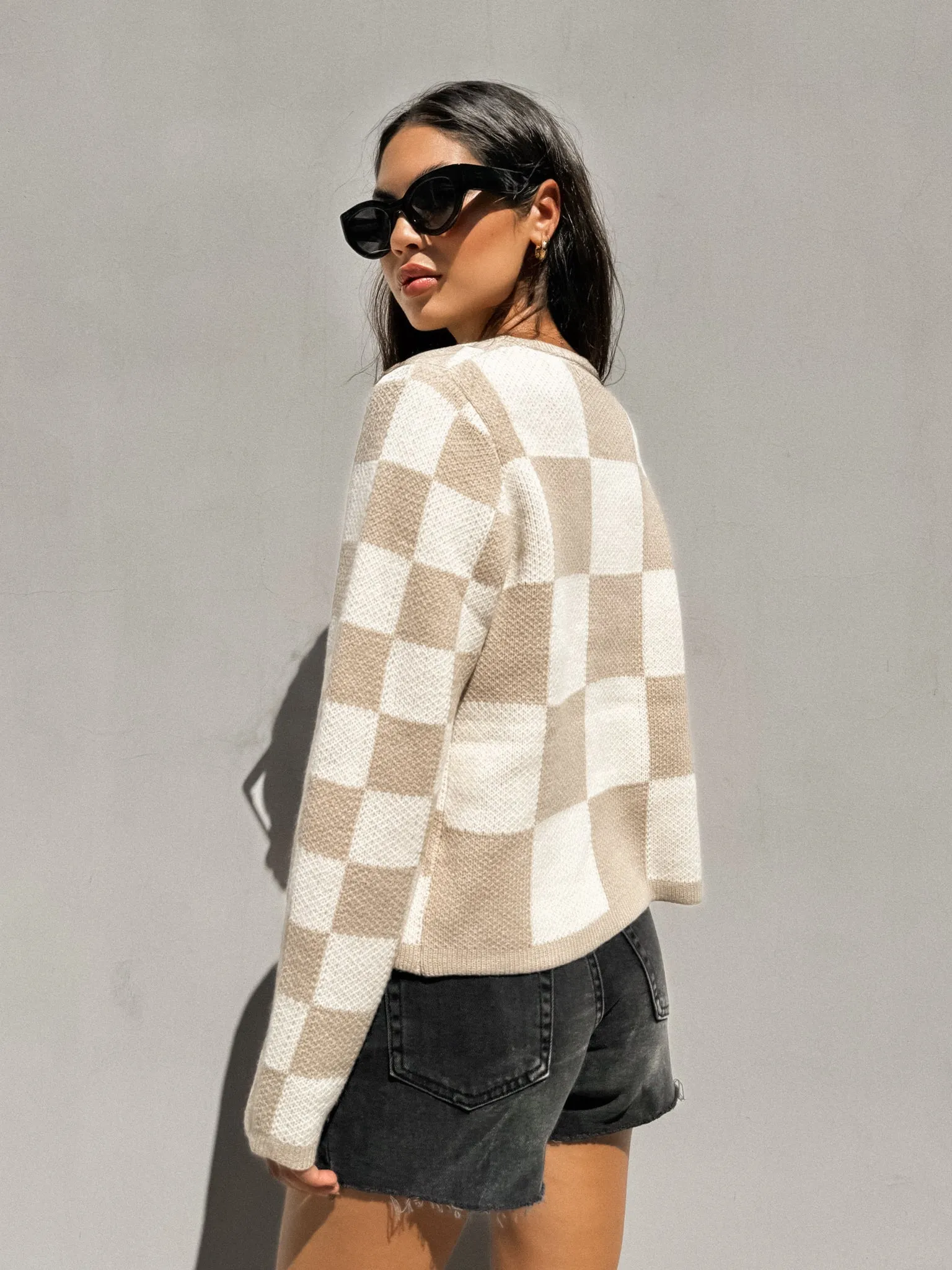 {Pre-Order} Checkmate Tie Front Sweater
