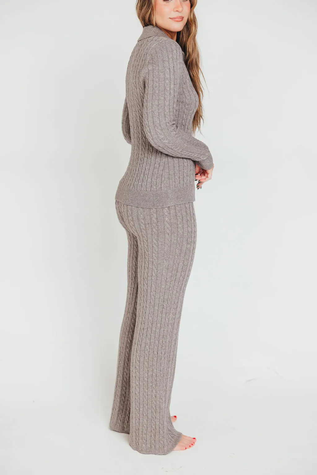 Premium Willow Cable Knit Pants in Greige