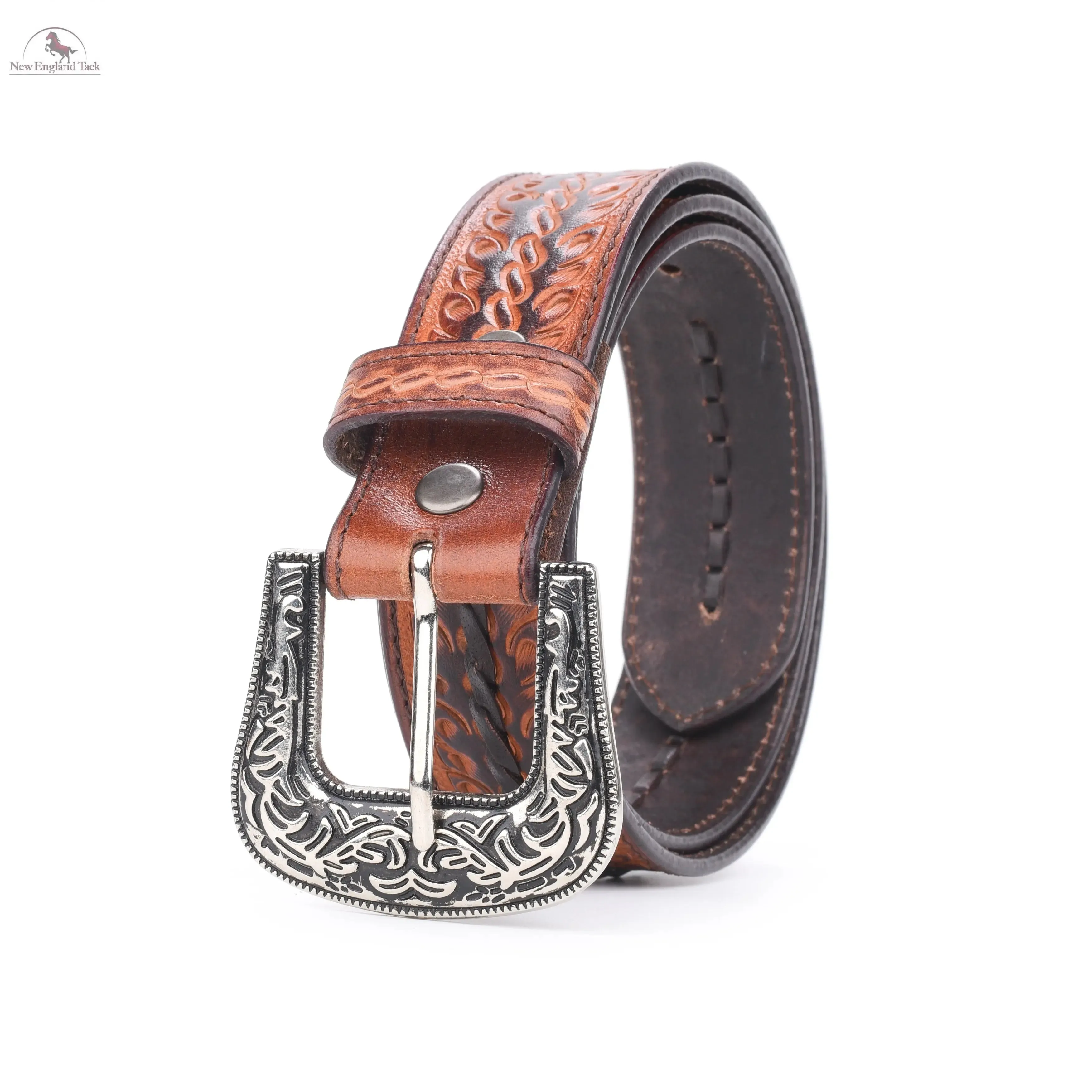 Resistance Western Belt - Floral Tooled Leather Center Stitched Line