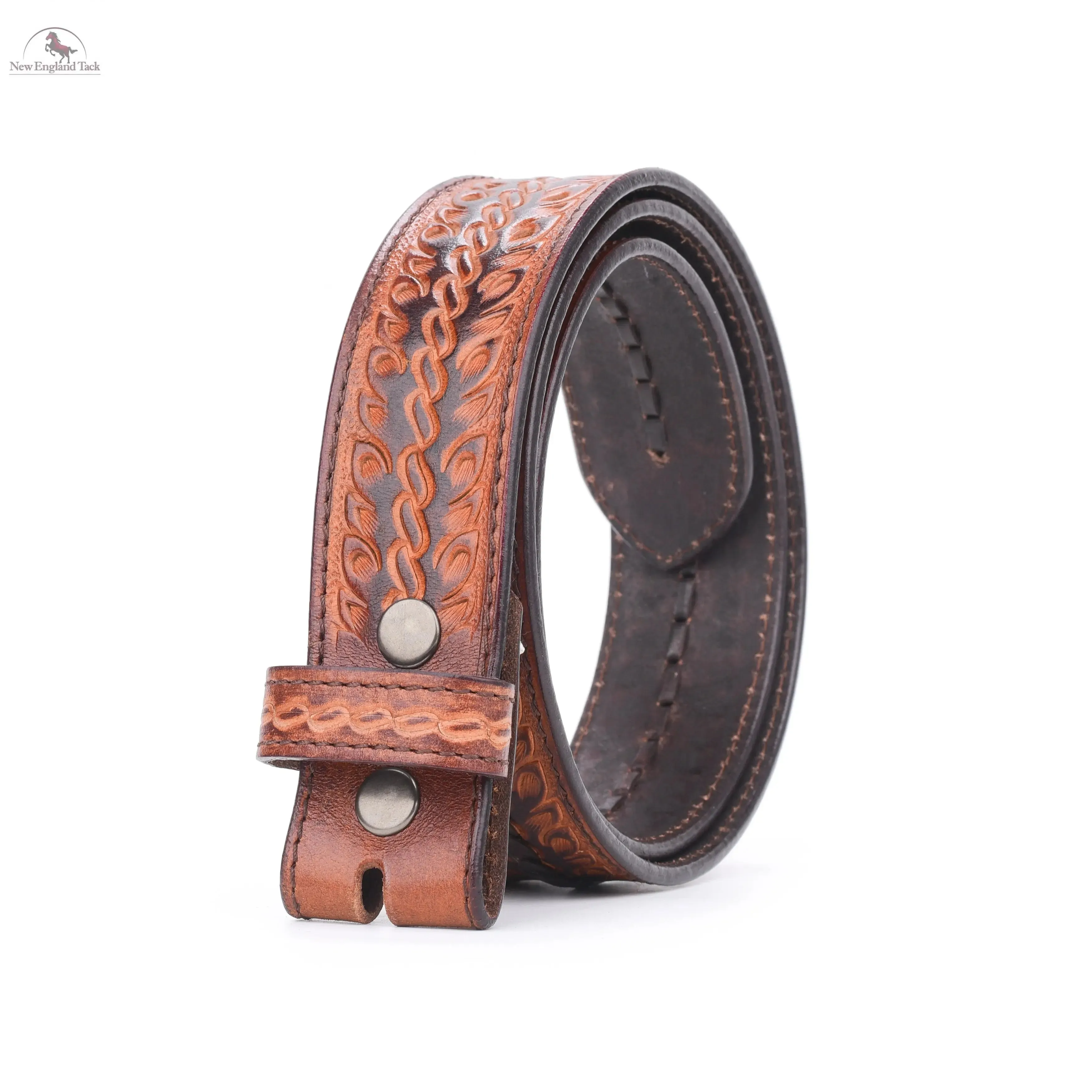 Resistance Western Belt - Floral Tooled Leather Center Stitched Line