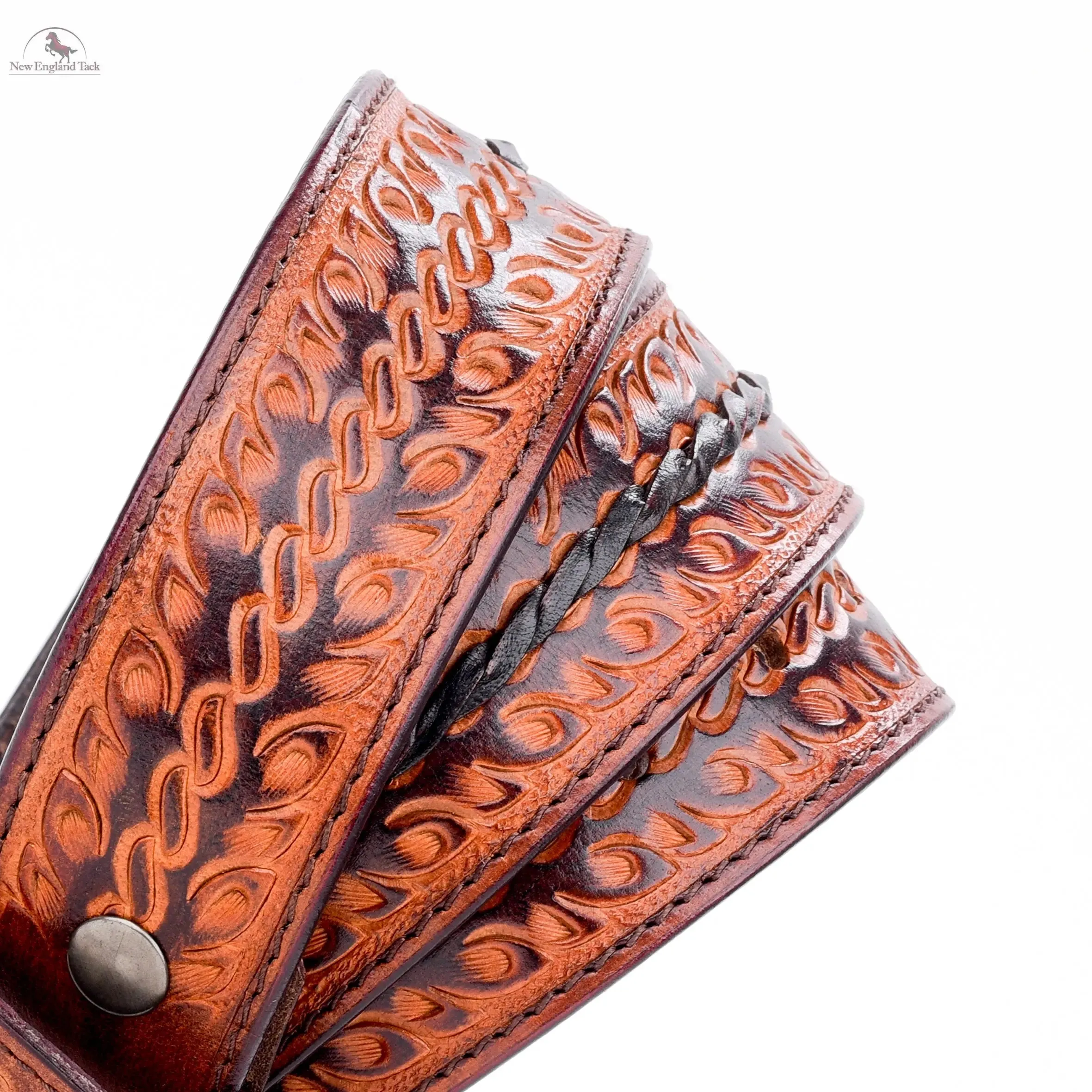 Resistance Western Belt - Floral Tooled Leather Center Stitched Line